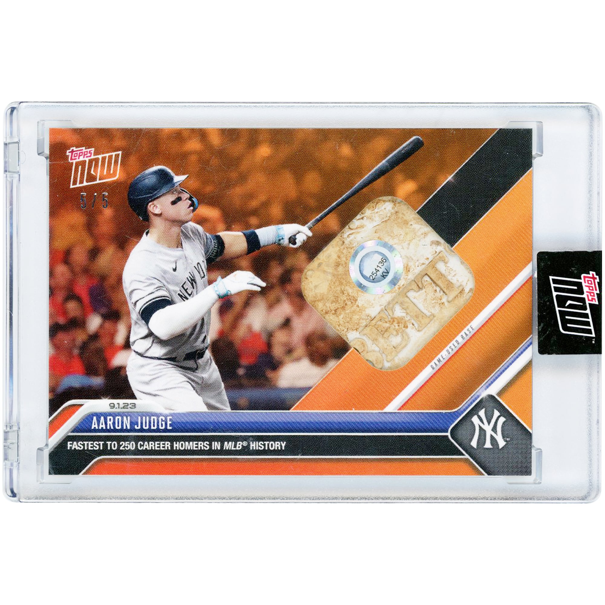 Carte Aaron Judge, Yankees de New York, Topps Now 2023, relique de match, orange, n° 800, n° 5/5
