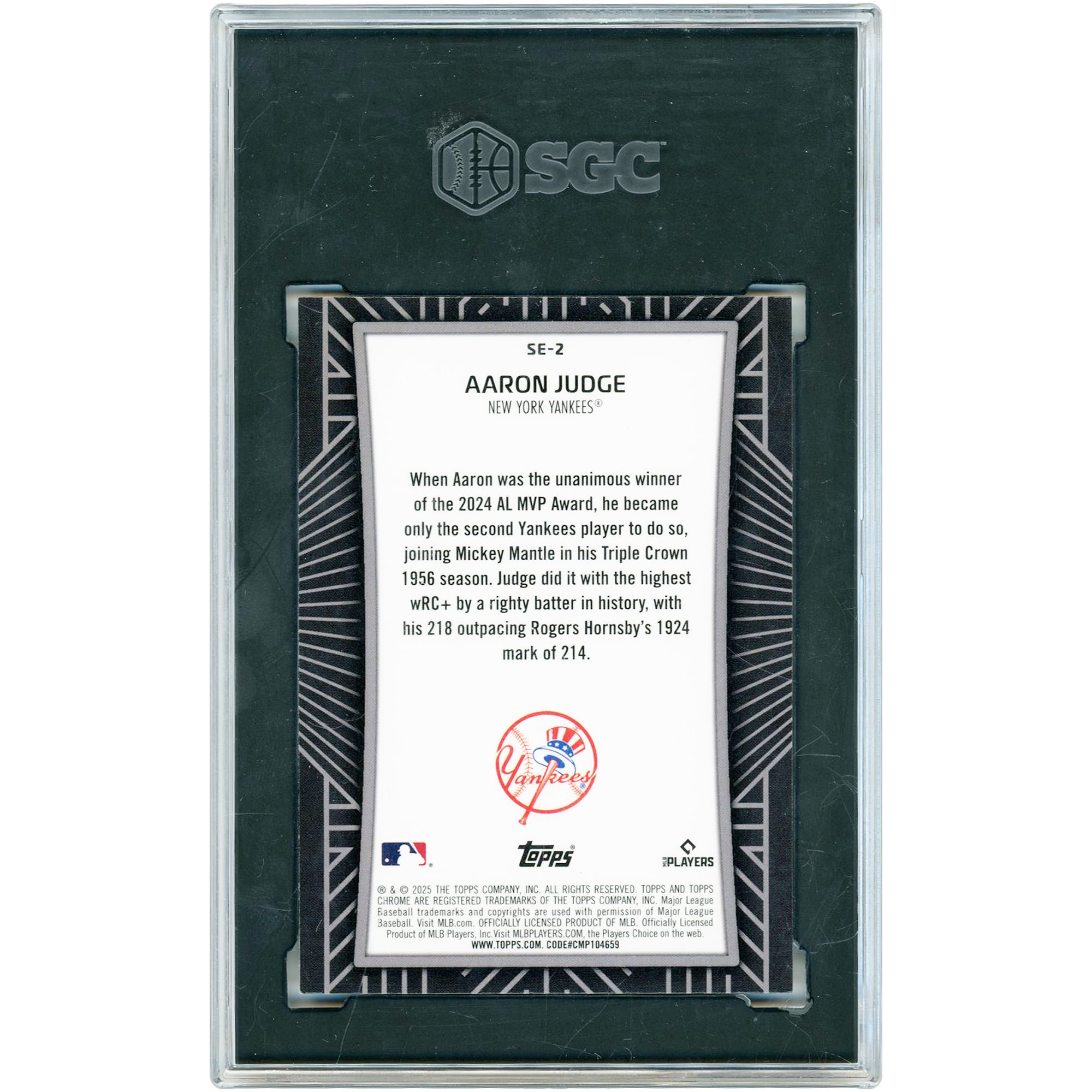Carte Aaron Judge des Yankees de New York 2025 Topps Chrome Shadow Etch Case Hit #SE-2 authentifiée SGC (10 cartes)
