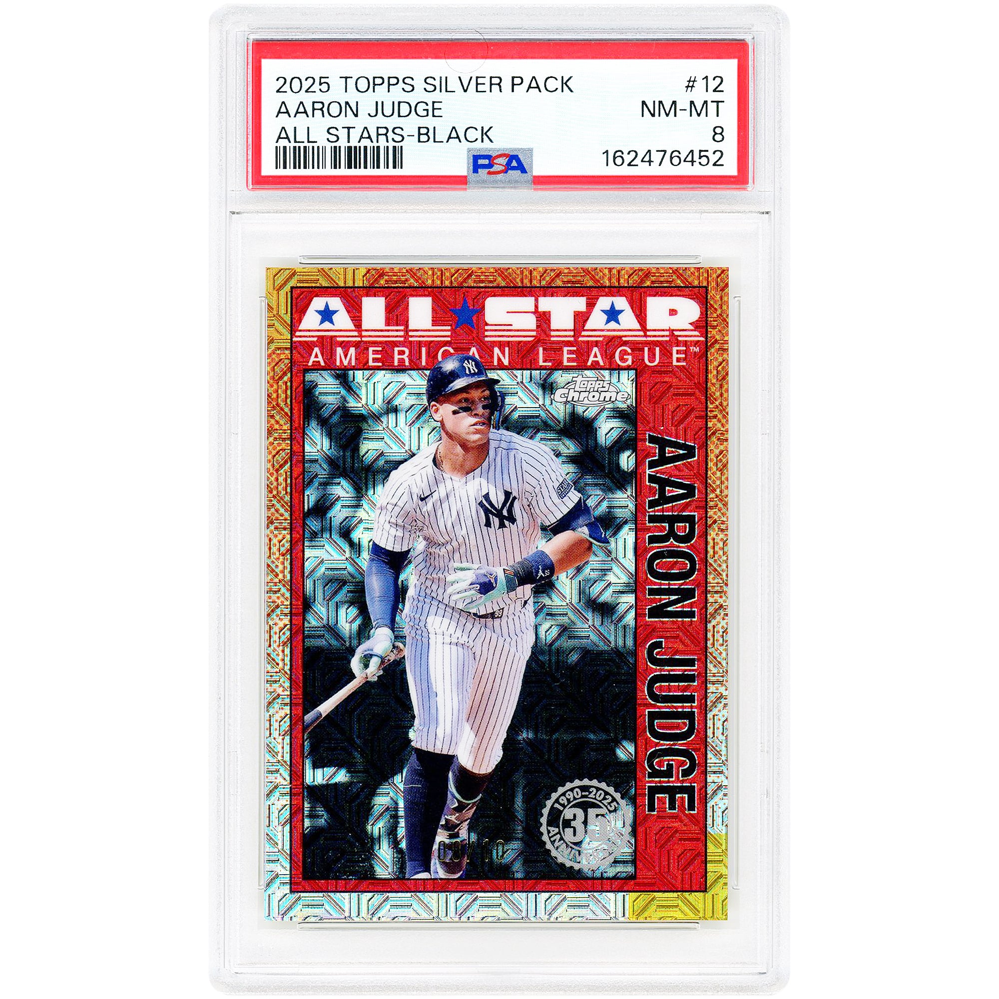 Carte Aaron Judge des Yankees de New York 2025 Topps Silver Pack All Stars Black Refractor #90ASC-12 #8/10 authentifiée par PSA (8 cartes)