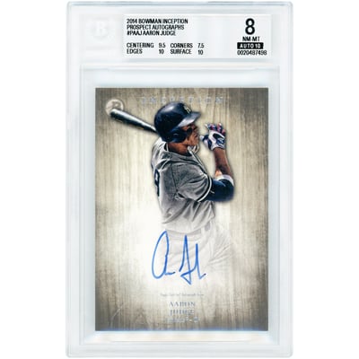Aaron Judge New York Yankees Autographed 2014 Bowman Inception Prospect Autograph #PA-AJ BGS Authenticated 8/10 Card - 9.5,7.5,10,10 Subgrades