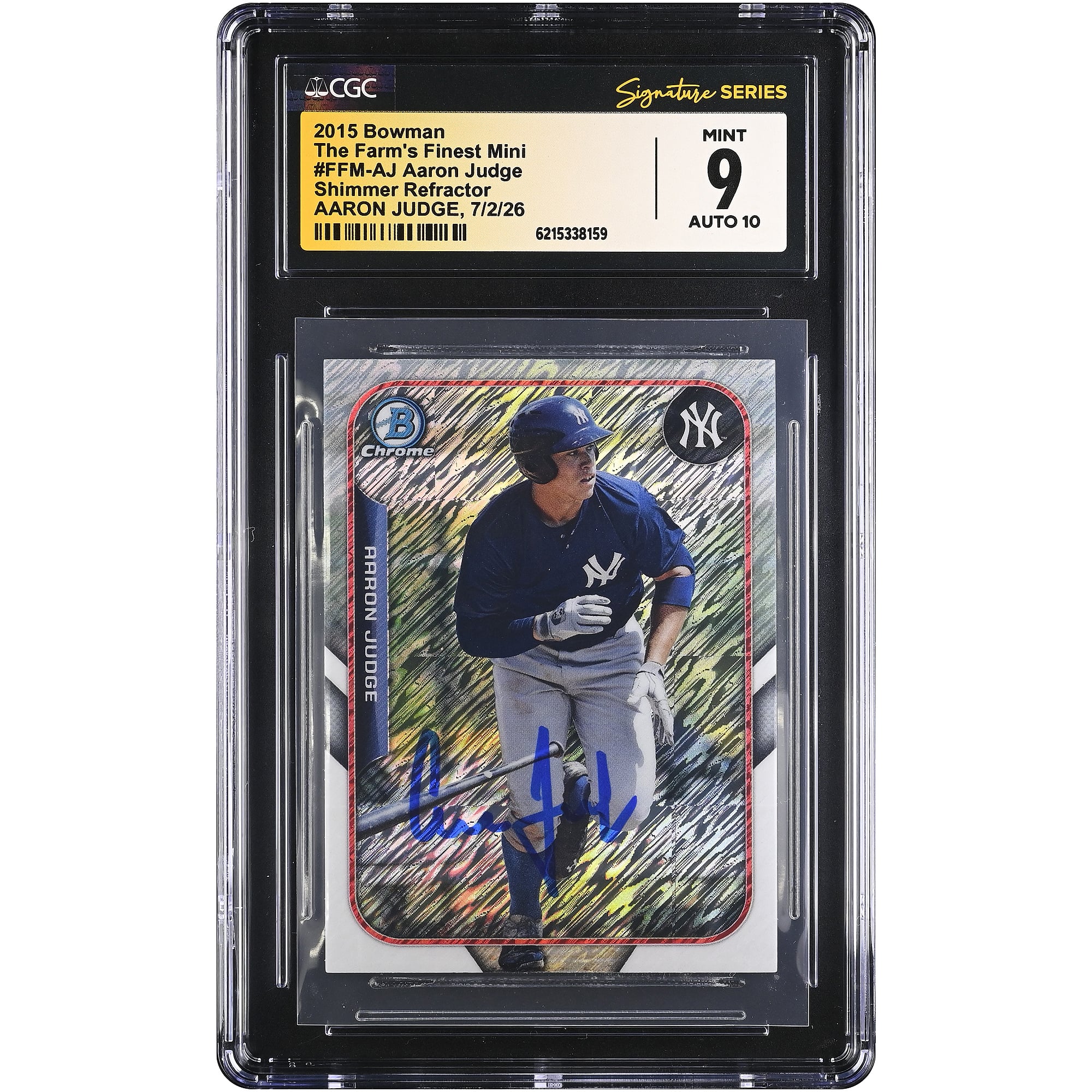 Aaron Judge New York Yankees Autographed 2015 Bowman The Farm's Finest Mini Shimmer Refractor #FFM-AJ CGC Fanatics Witnessed Authenticated 9/10 Card