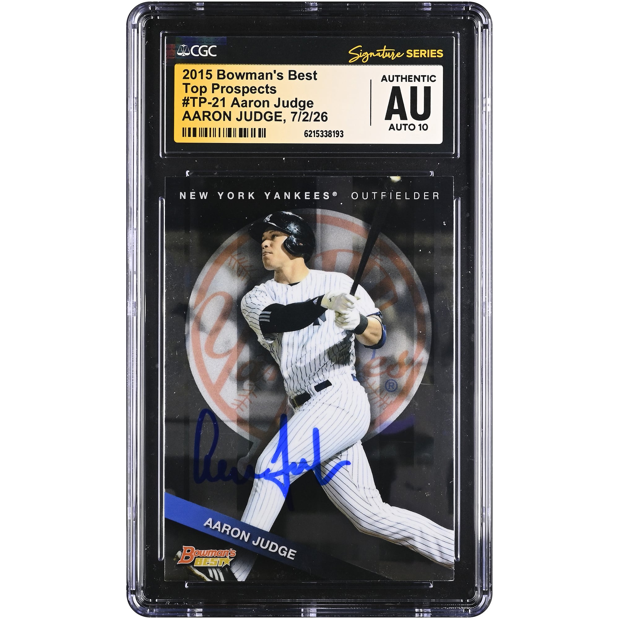 Carte autographiée d'Aaron Judge (New York Yankees) - Collection Bowman's Best Top Prospects 2015 #TP-21 - Authentifiée CGC Fanatics Witnessed AUTO 10
