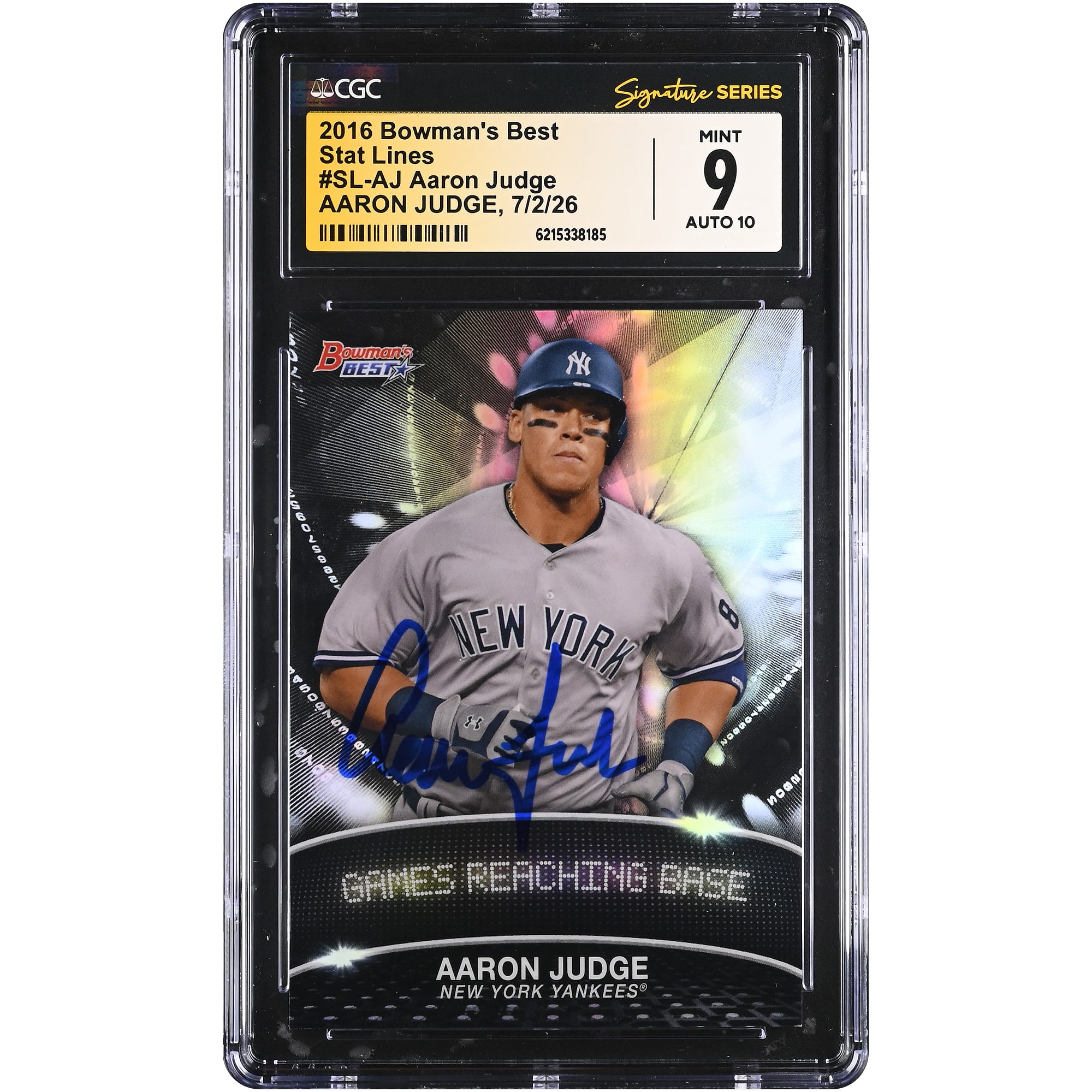 Carte autographiée d'Aaron Judge (New York Yankees) - Bowman's Best Stat Lines 2016 #SL-AJ - Authentifiée CGC Fanatics Witnessed (9/10)