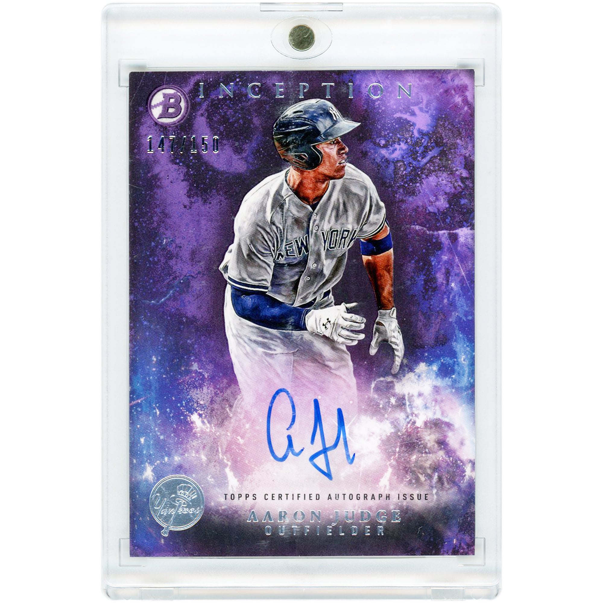 Carte autographiée d'Aaron Judge, Yankees de New York, collection Topps Inception 2016, violette, n° PA-AJUD, n° 147/150