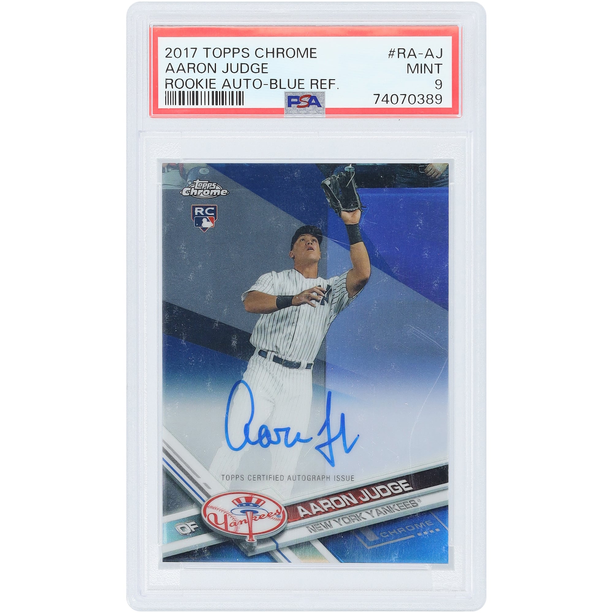 Aaron Judge New York Yankees Autographed 2017 Topps Chrome Blue Refractor #RA-AJ #137/150 PSA Authenticated 9 Rookie Card