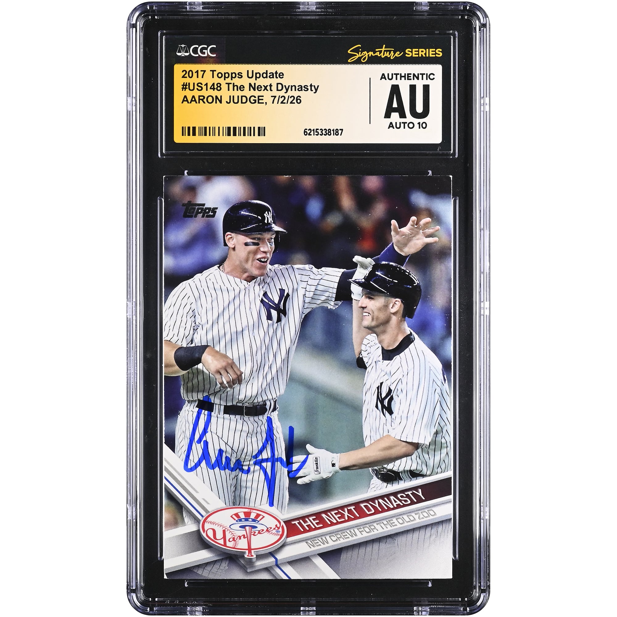 Carte de recrue autographiée d'Aaron Judge (New York Yankees) - Topps Update 2017 #US148, certifiée CGC Fanatics Witnessed AUTO 10