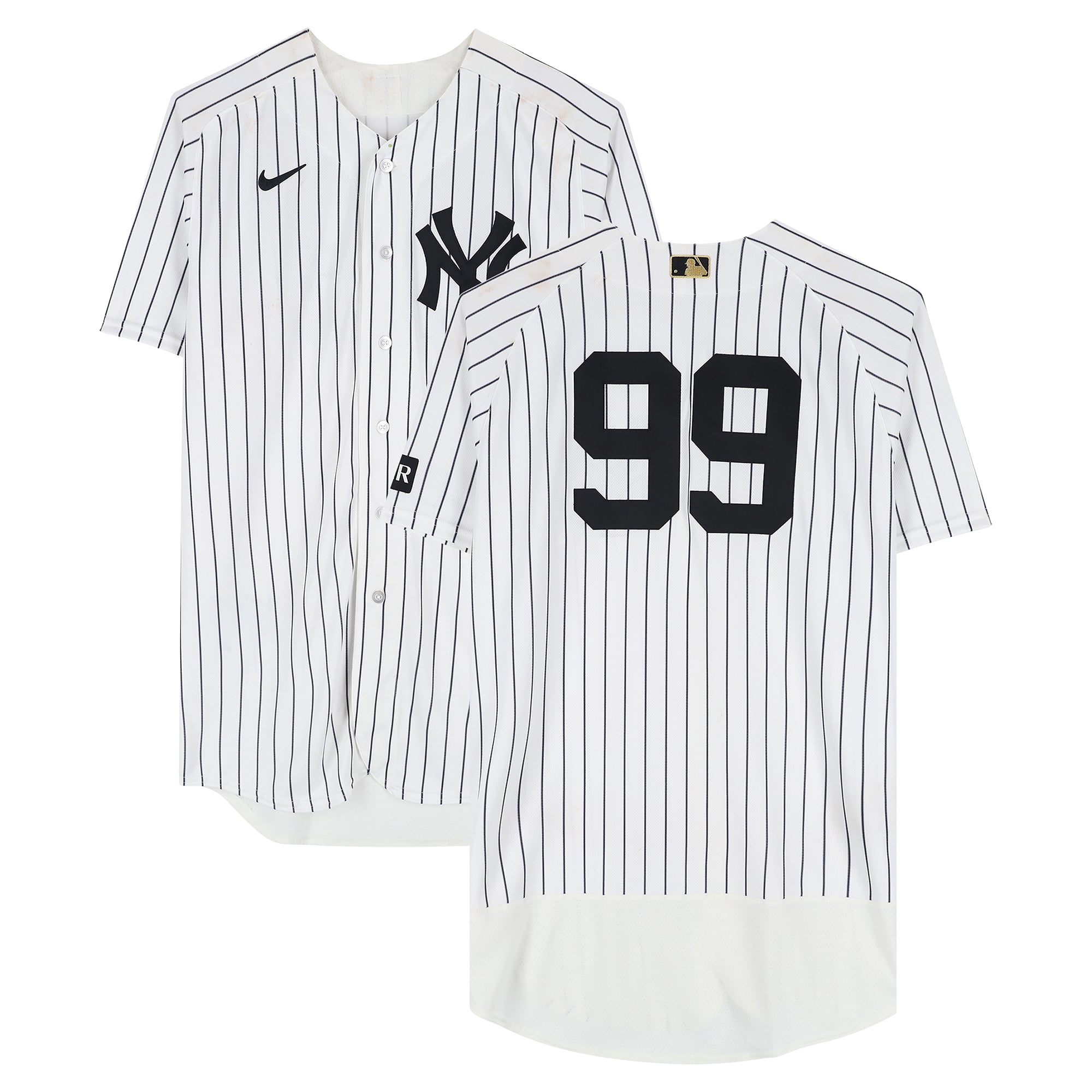 Aaron Judge New York Yankees Game-Used #99 White Pinstripe Nike Jersey vs. Texas Rangers on May 6, 2026 - 1-4, HR, RBI, R