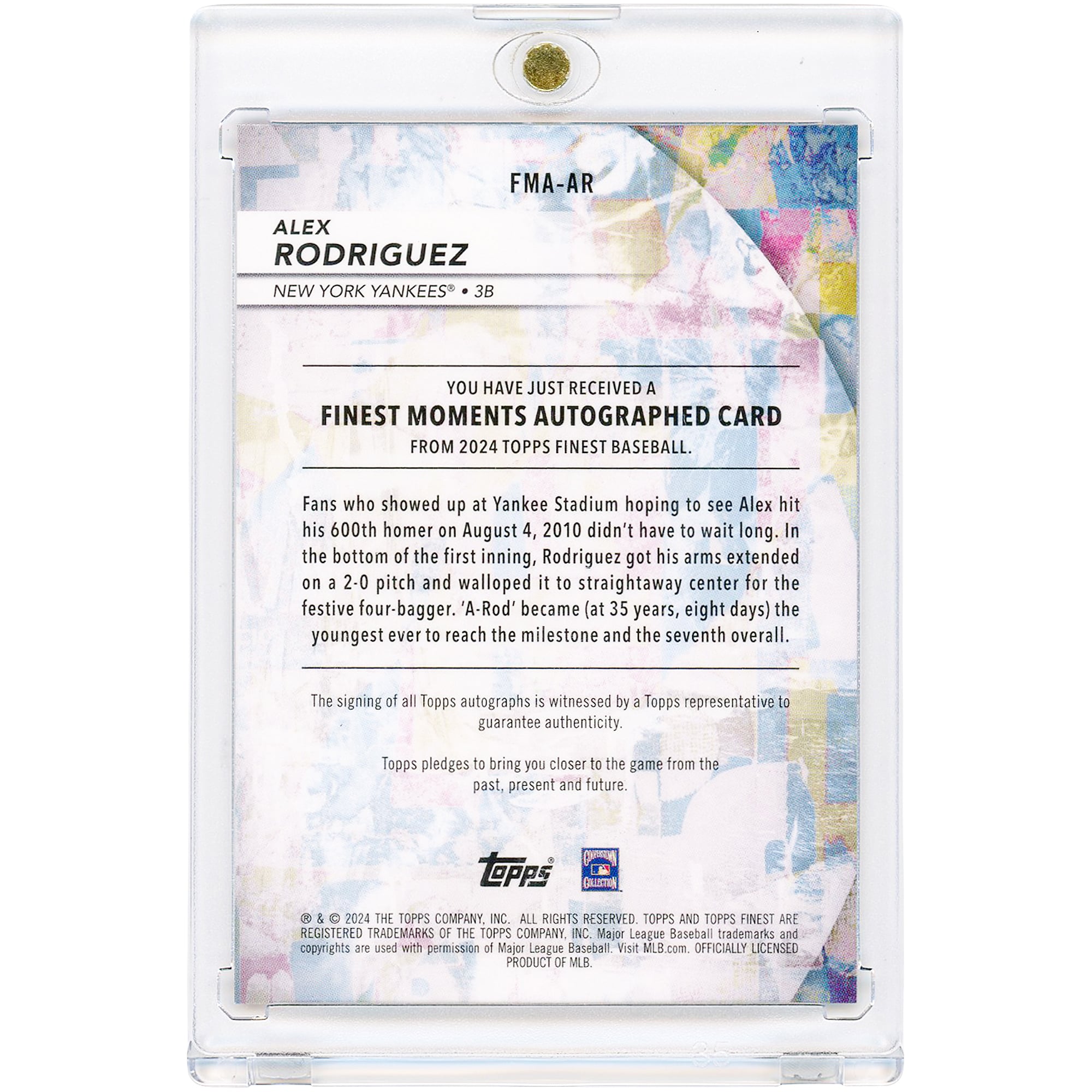 Carte autographiée Alex Rodriguez des Yankees de New York, collection Topps Finest Moments 2024, réfracteur orange #FMA-AR #20/25
