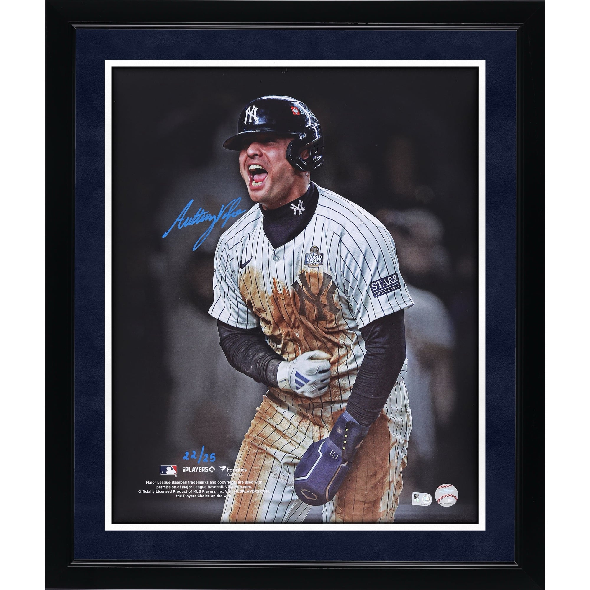 Photo dédicacée d'Anthony Volpe (New York Yankees) - 40,6 x 50,8 cm (édition limitée à 25 exemplaires)
