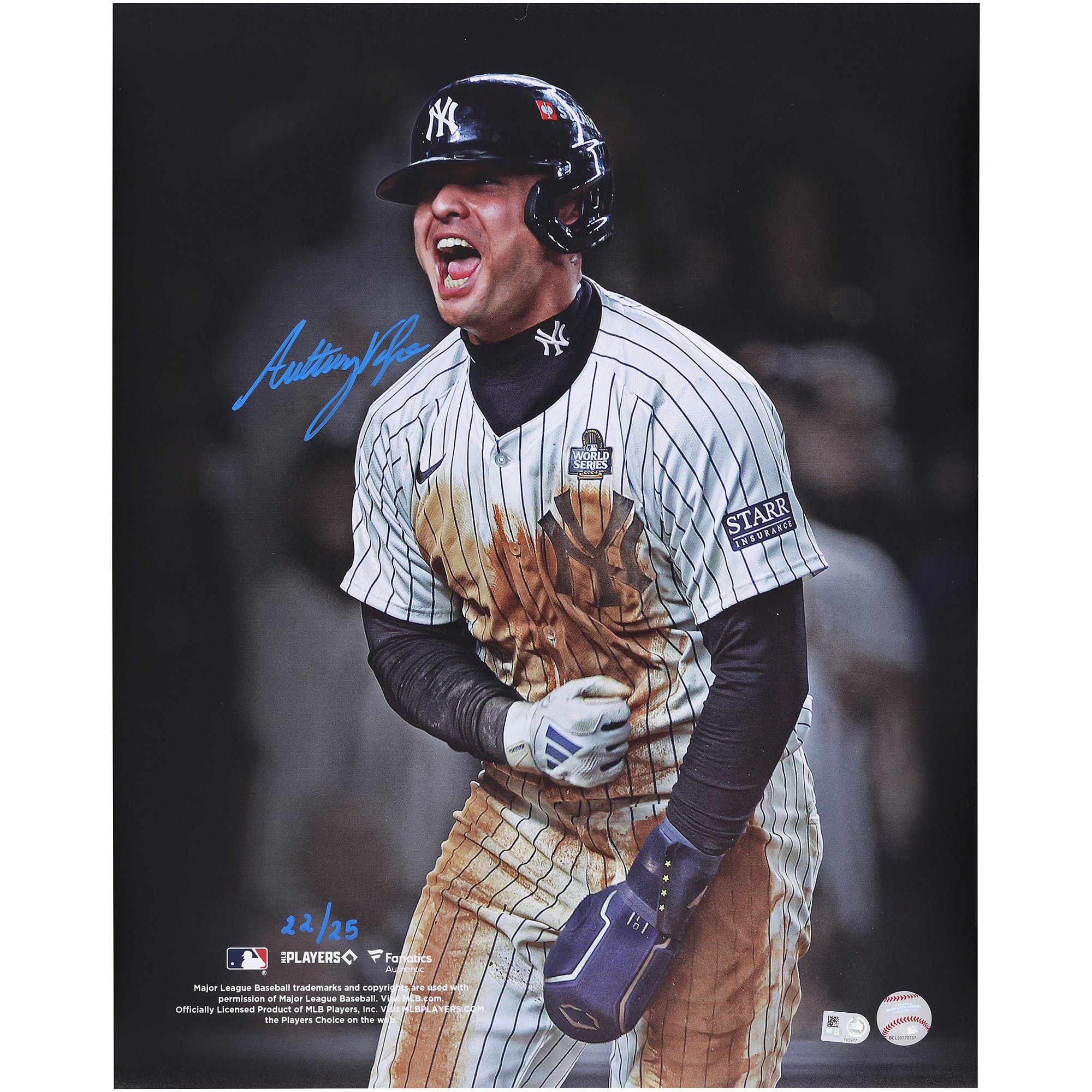 Photo dédicacée d'Anthony Volpe (New York Yankees) - 40,6 x 50,8 cm (édition limitée à 25 exemplaires)