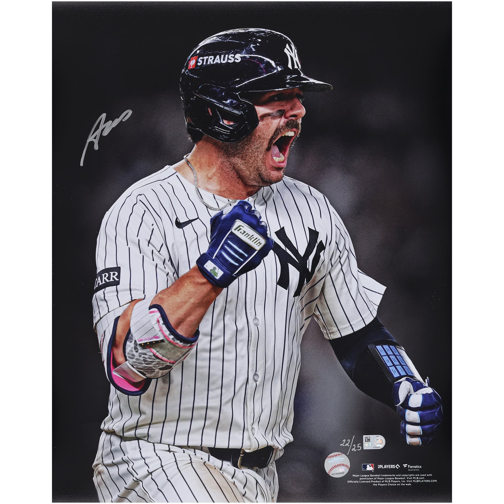 Photo dédicacée d'Austin Wells (New York Yankees) - 40,6 x 50,8 cm (édition limitée à 25 exemplaires)