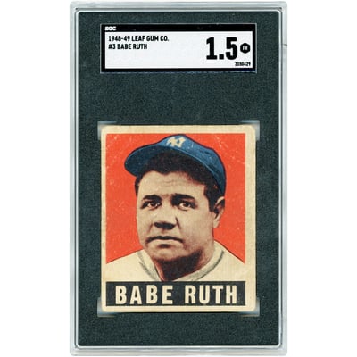 Babe Ruth New York Yankees 1948-49 Leaf Gum Co. #3 SGC Authenticated 1.5 Card