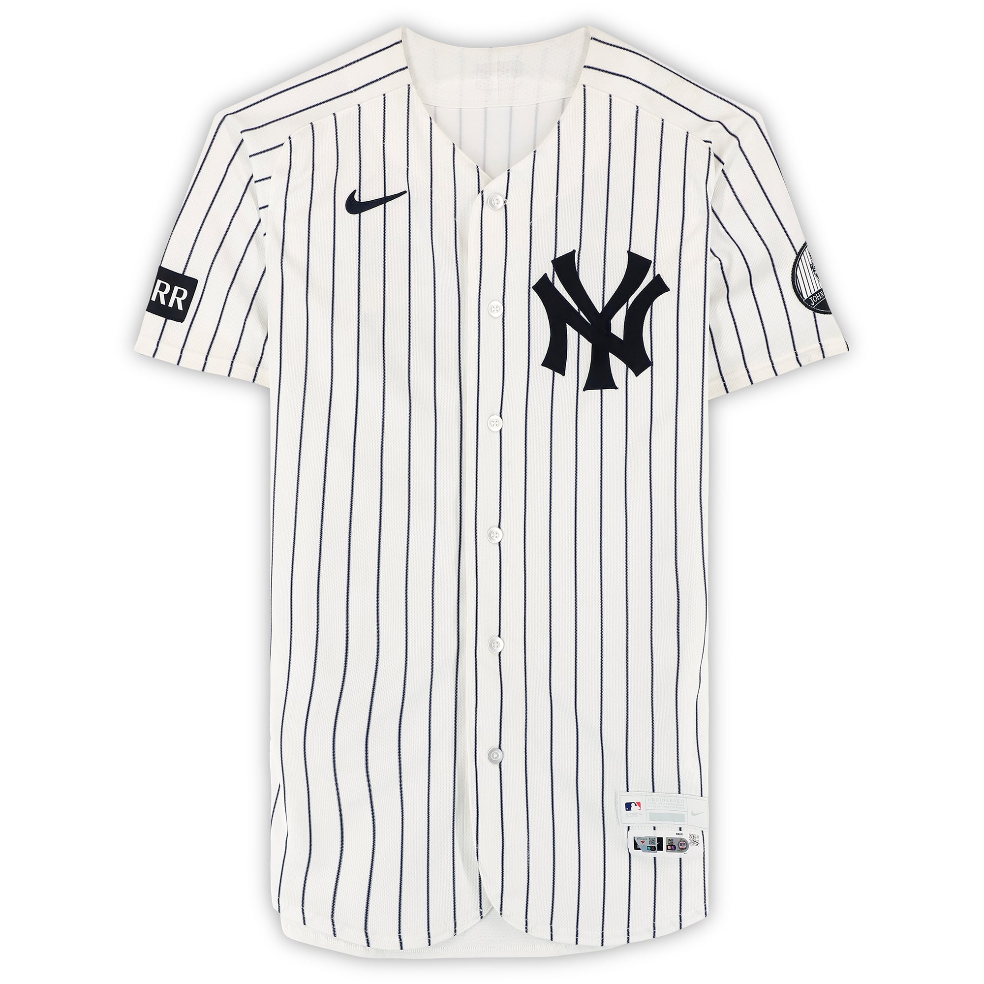 Maillot blanc à rayures Nike porté par Ben Rice (New York Yankees) sous le numéro 22, lors du match contre les Red Sox de Boston le 30 août 2026.