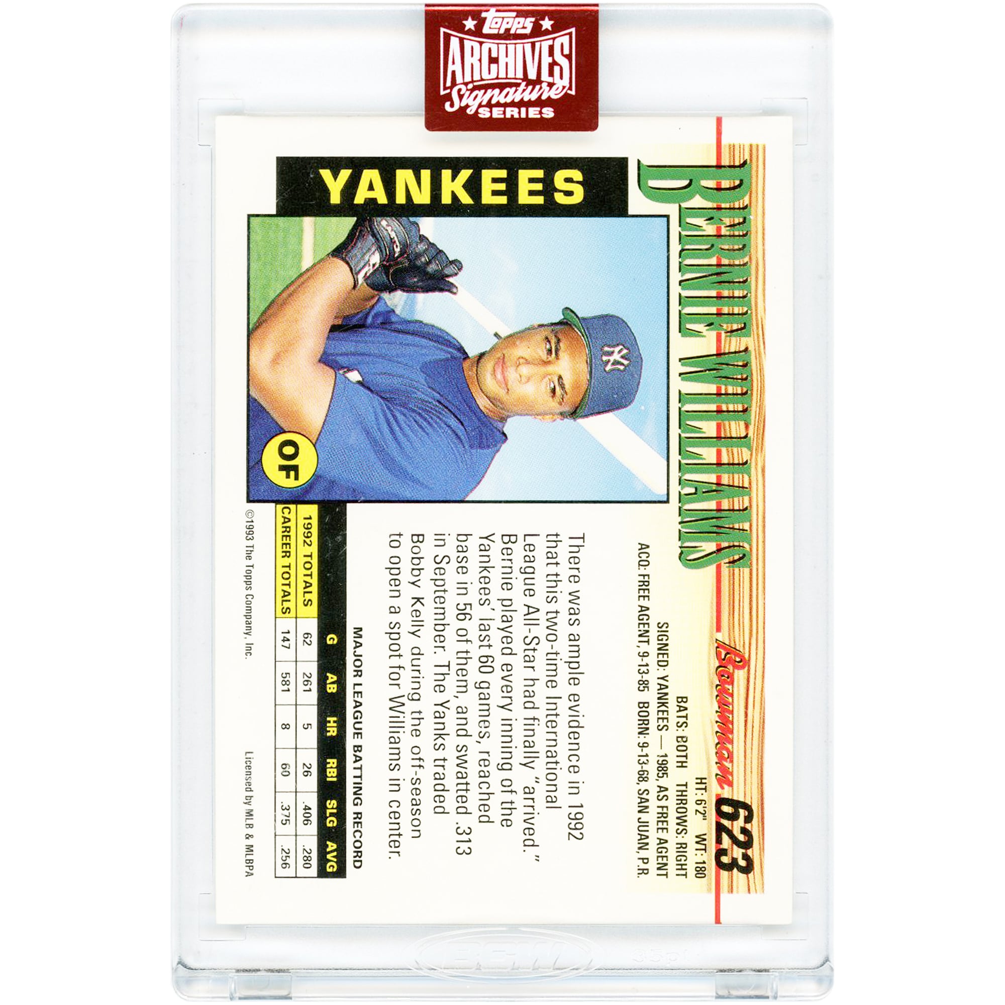 Bernie Williams New York Yankees Autographed 2023 Bowman Archives Signatures Series 1993 Bowman Design #623 #1/1 Card