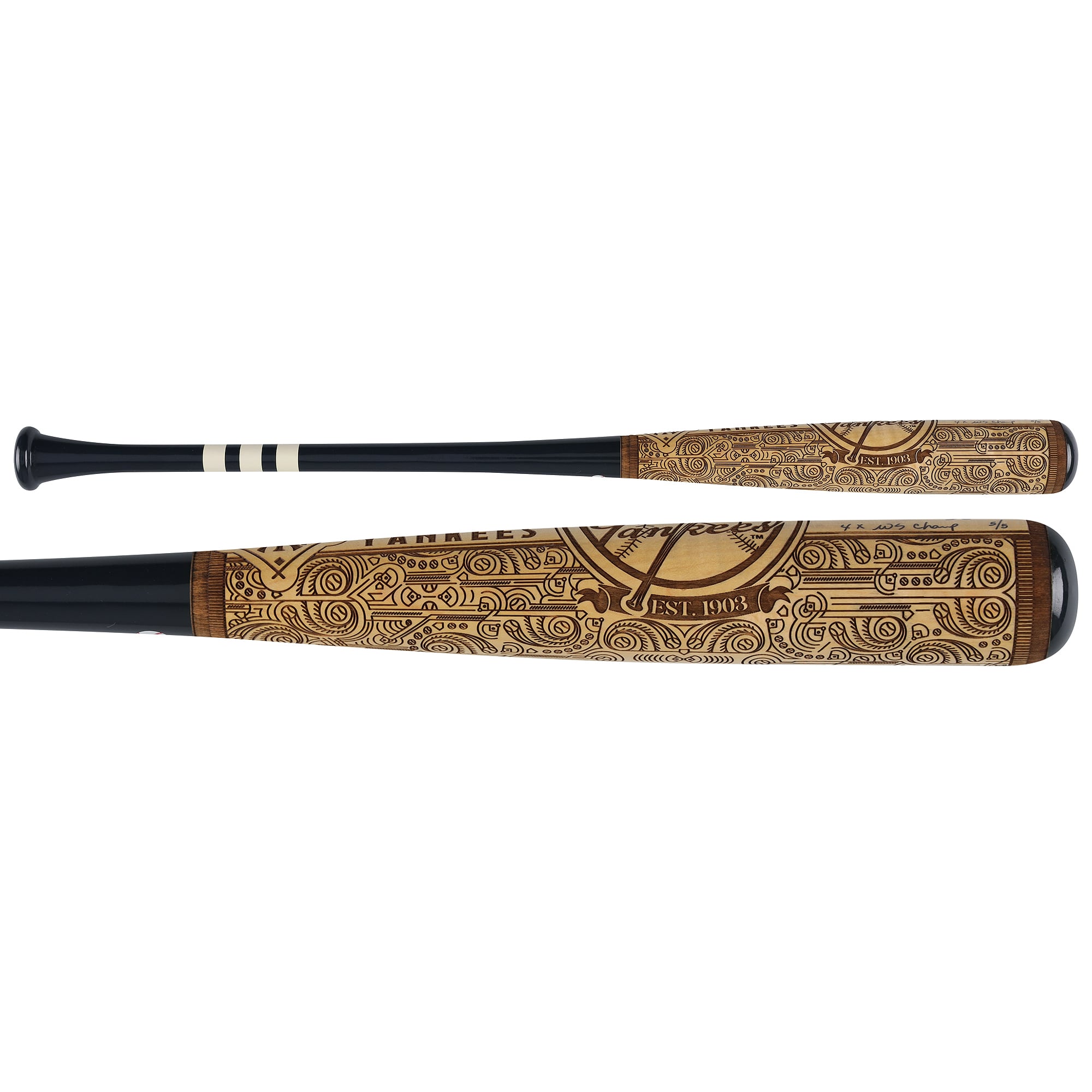 Bâton de baseball Pillbox Bat Company Mural Series autographié par Bernie Williams (New York Yankees) avec inscription « 4X WS Champ