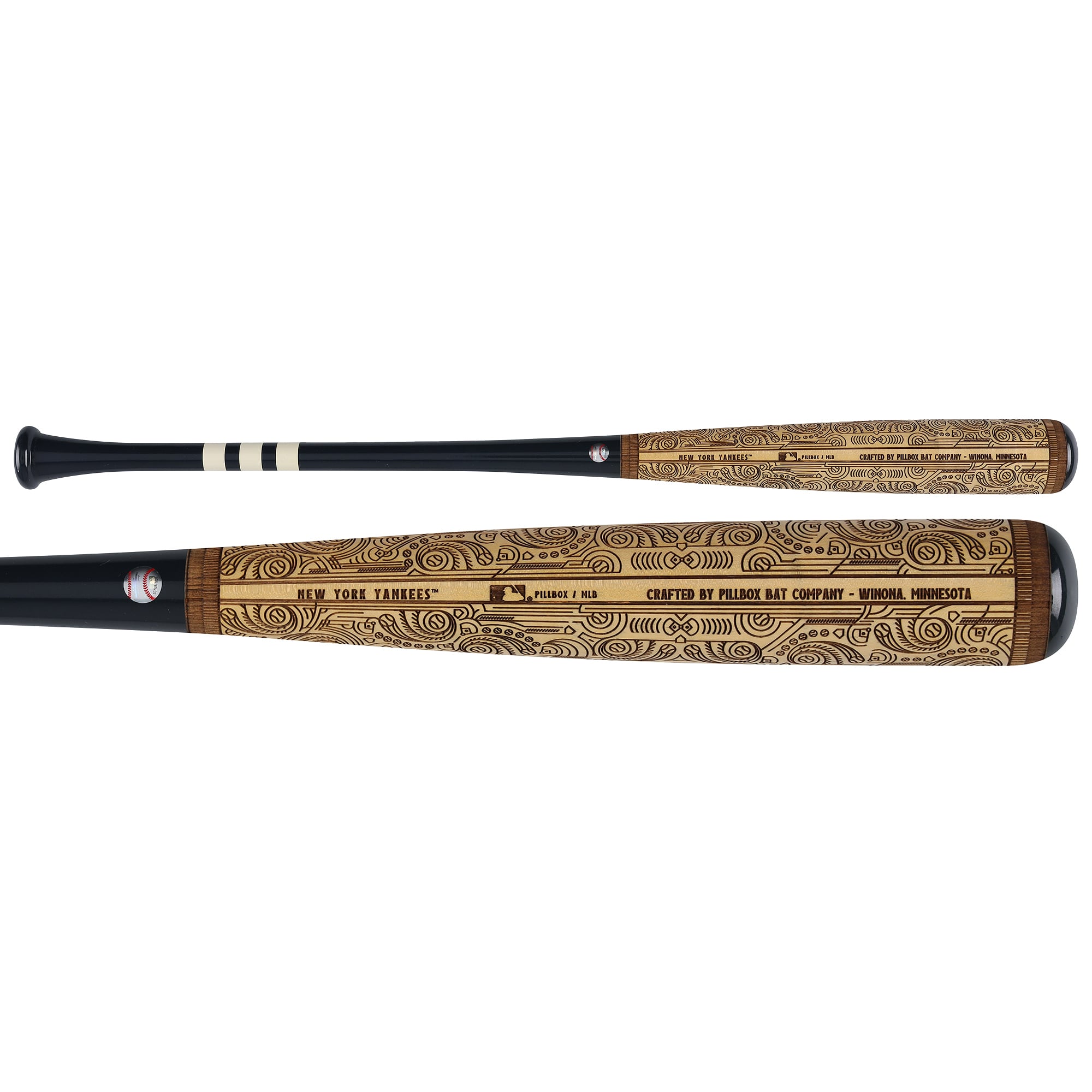 Bâton de baseball Pillbox Bat Company Mural Series autographié par Bernie Williams (New York Yankees) avec inscription « 4X WS Champ