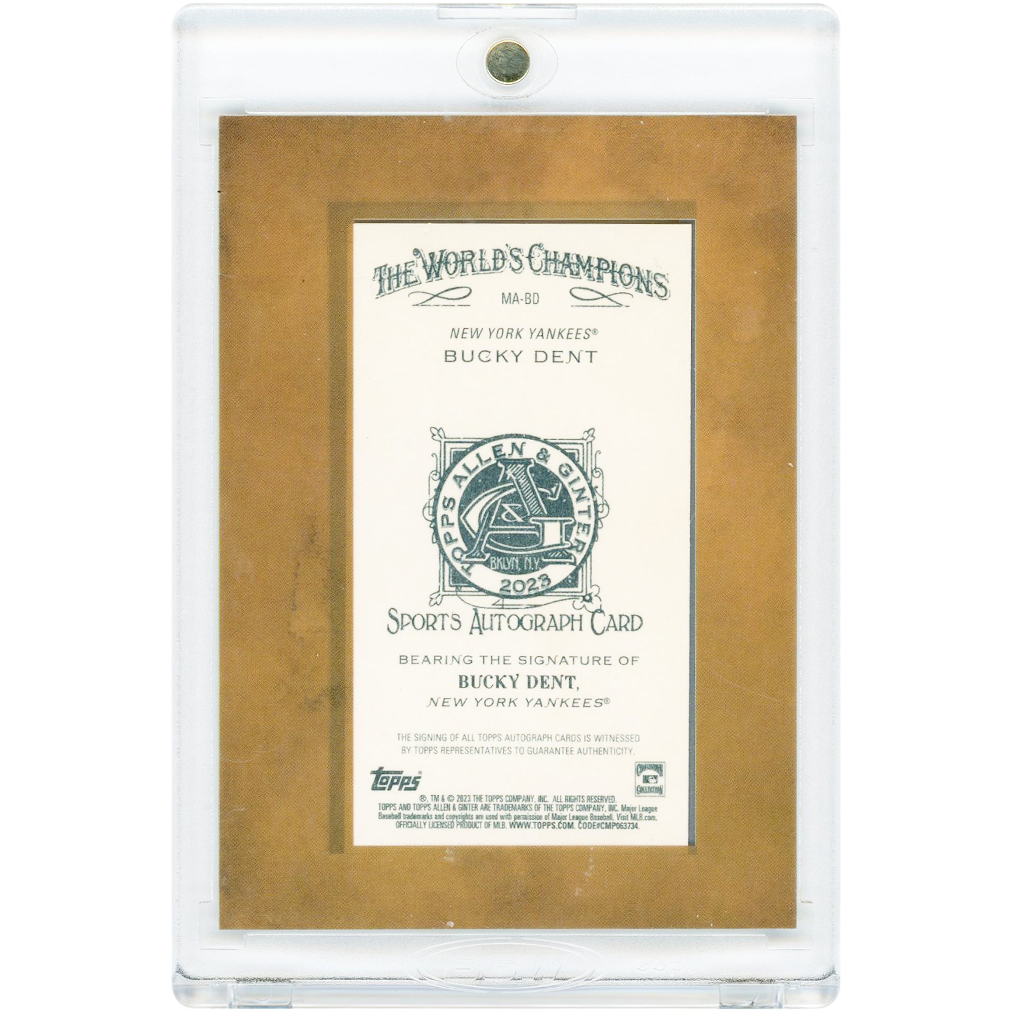 Bucky Dent New York Yankees Autographed 2023 Topps Allen & Ginter Mini #MA-BD Card