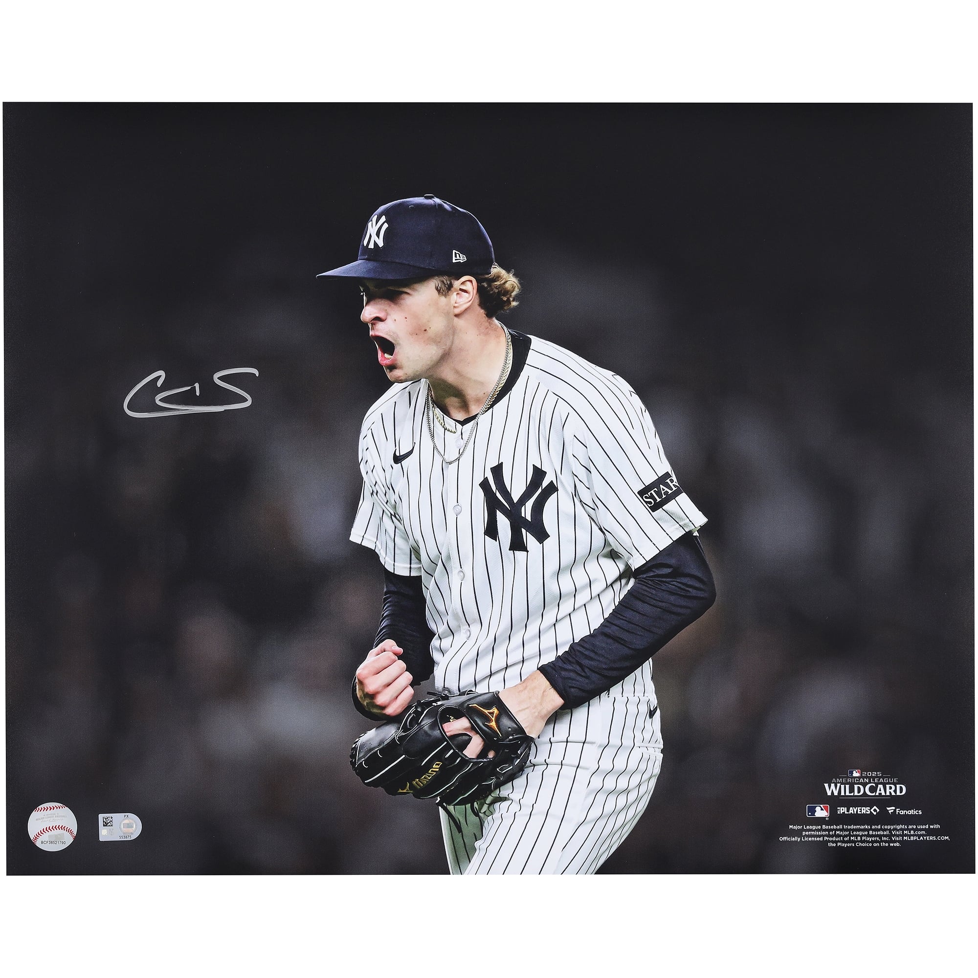Cam Schlittler New York Yankees Autographed 16" x 20" 2025 MLB American League Wild Card Series Strikeout Celebration Spotlight Photograph