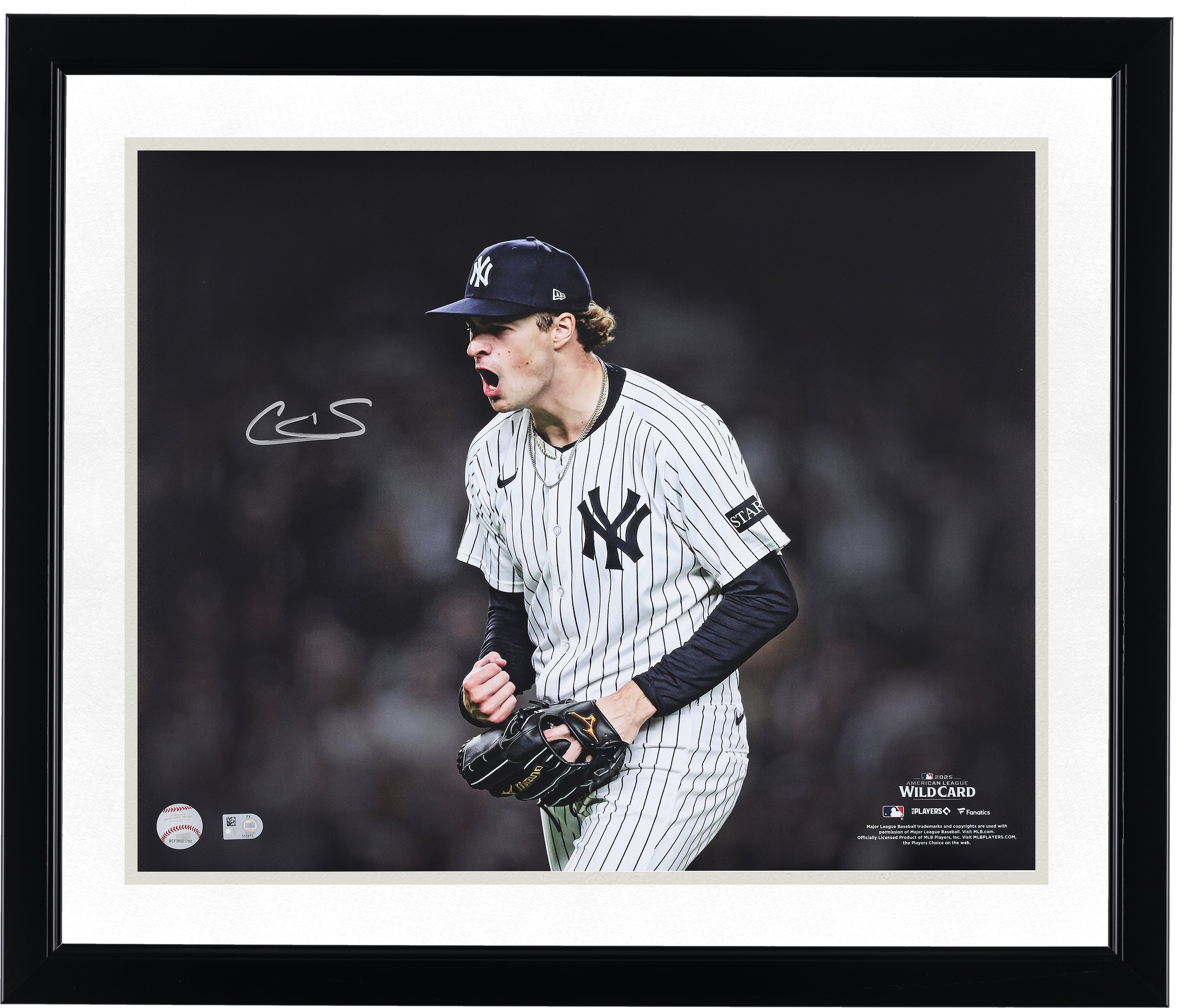 Cam Schlittler New York Yankees Autographed 16" x 20" 2025 MLB American League Wild Card Series Strikeout Celebration Spotlight Photograph