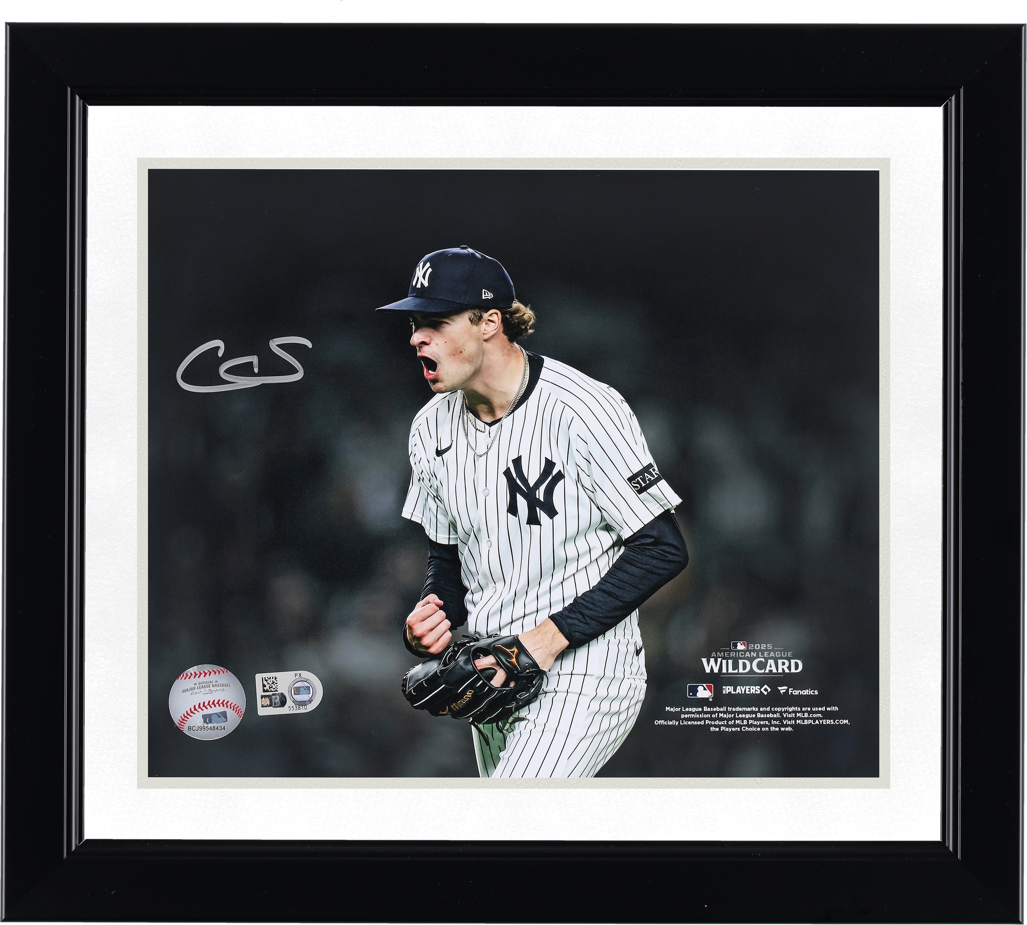 Cam Schlittler New York Yankees Autographed 8" x 10" 2025 MLB American League Wild Card Series Strikeout Celebration Spotlight Photograph