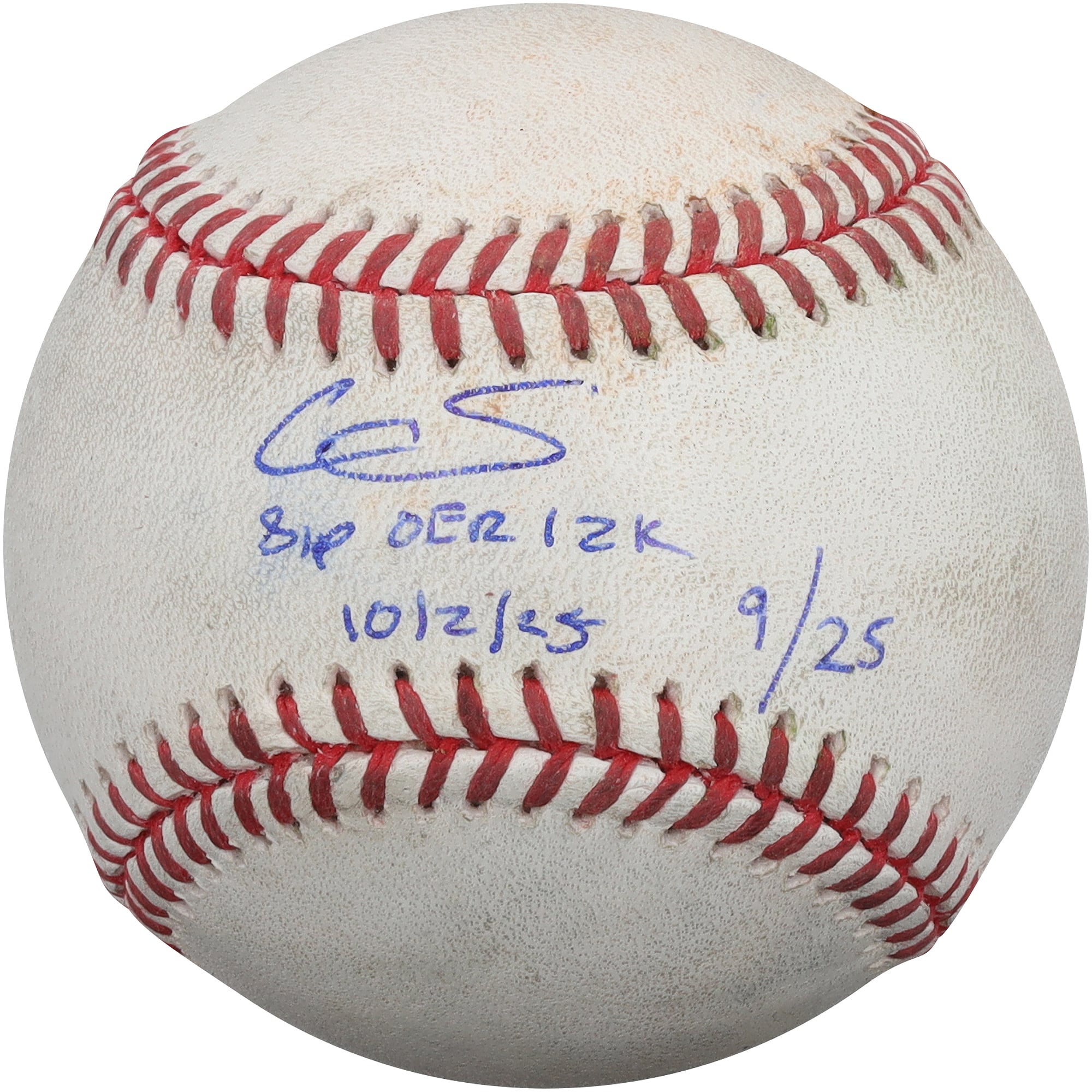 Balle de baseball utilisée et autographiée par Cam Schlittler (New York Yankees) lors du match contre les Red Sox de Boston le 2 octobre 2025, avec plusieurs inscriptions - Édition limitée à 25 exemplaires