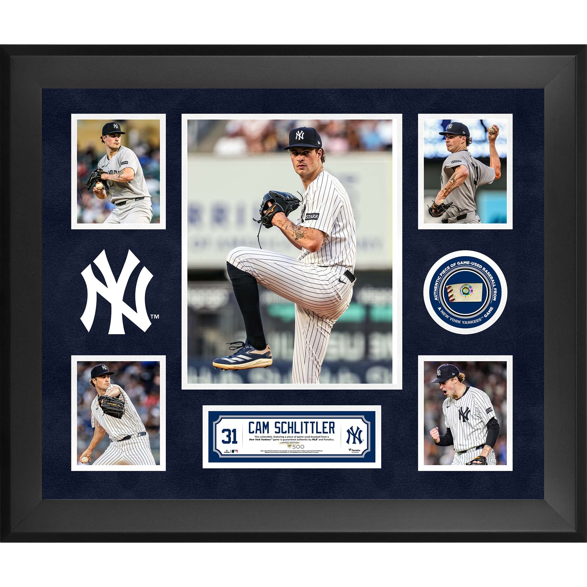 Cam Schlittler New York Yankees Framed 5-Photo Collage with a Piece of Game-Used Ball - Limited Edition of 500