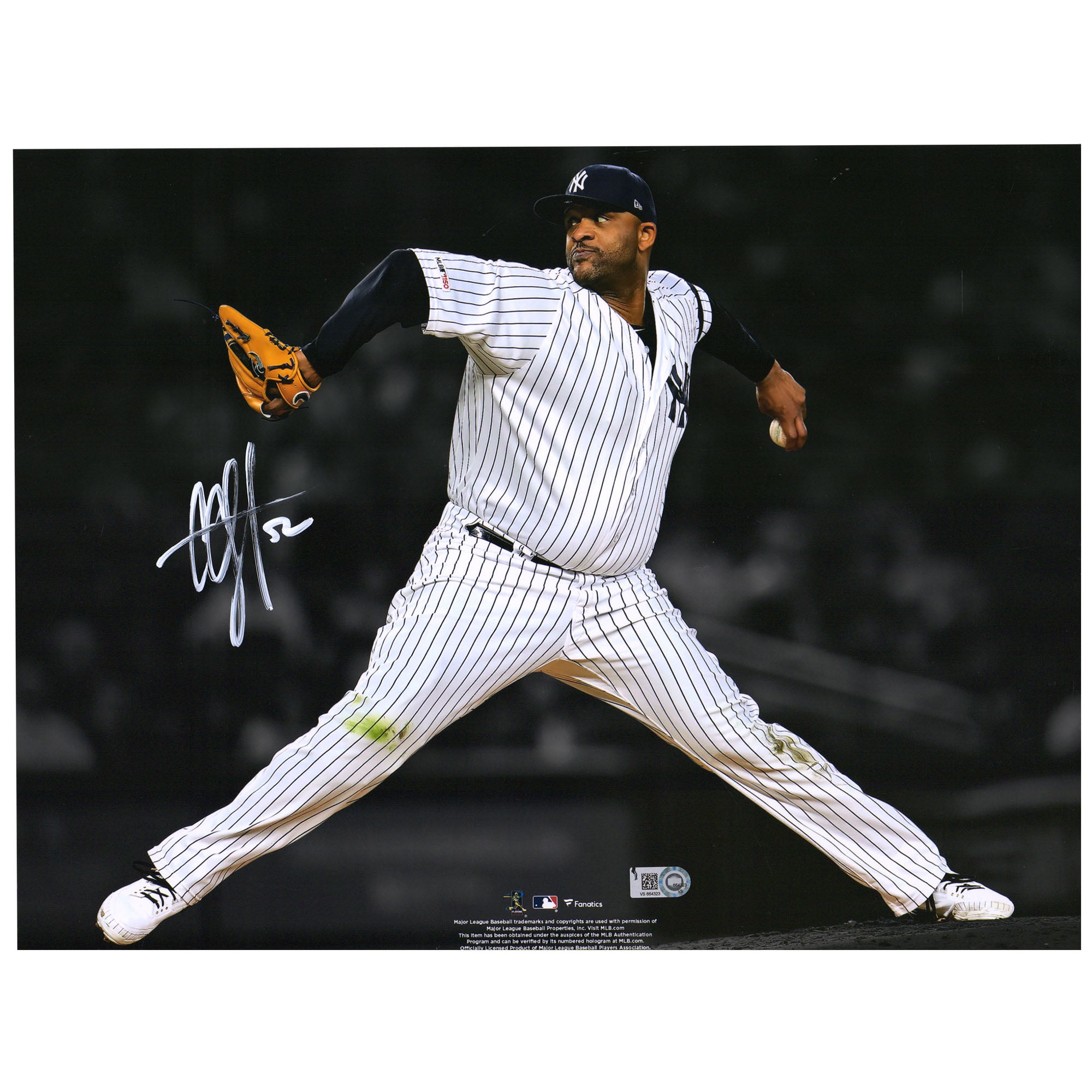 Photo dédicacée de CC Sabathia, lanceur des Yankees de New York, lors de son dernier match (11 x 14 pouces).