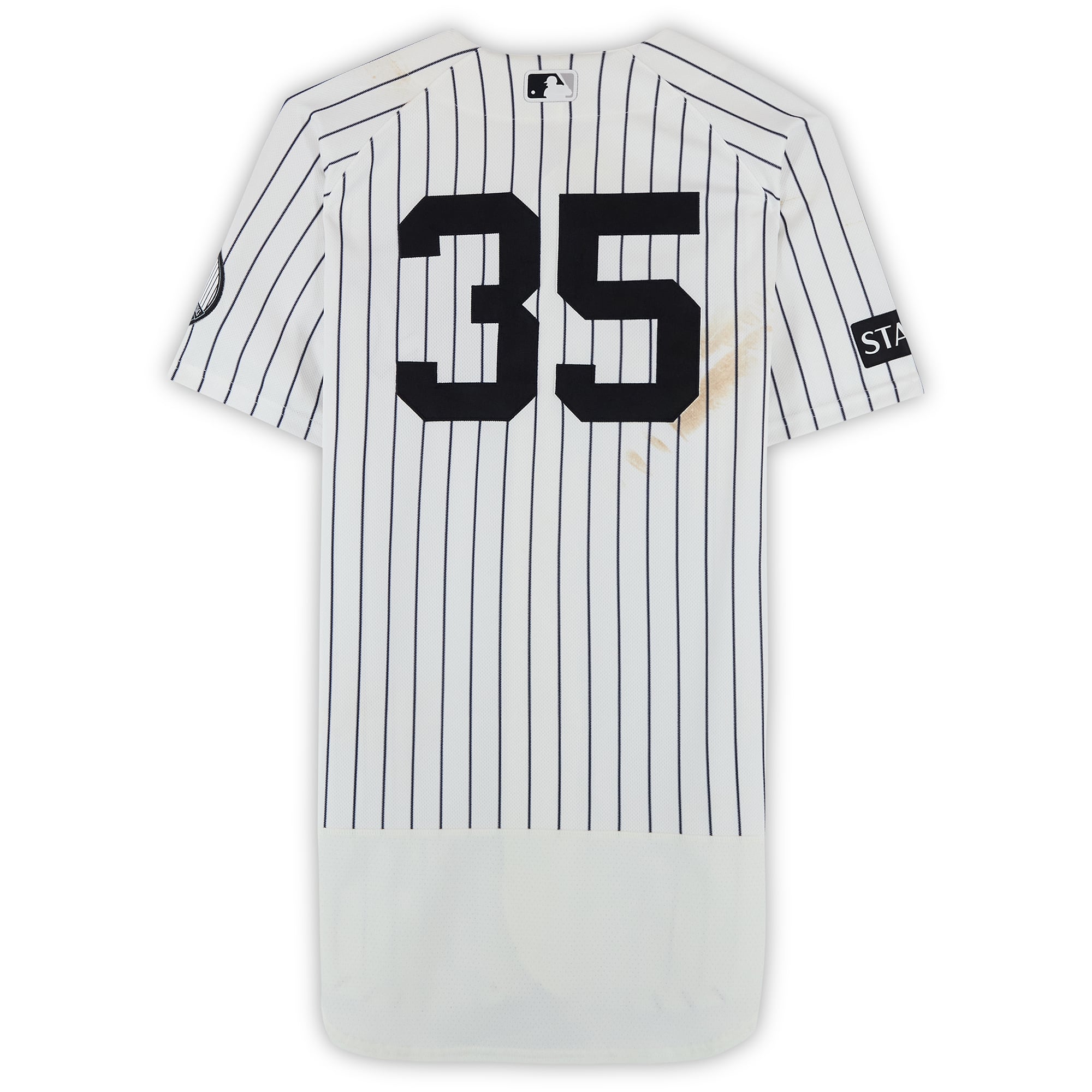 Maillot blanc à rayures Nike n° 35 porté par Cody Bellinger des Yankees de New York lors du match contre les Pirates de Pittsburgh le 22 juillet 2026 - Deuxième match du programme double