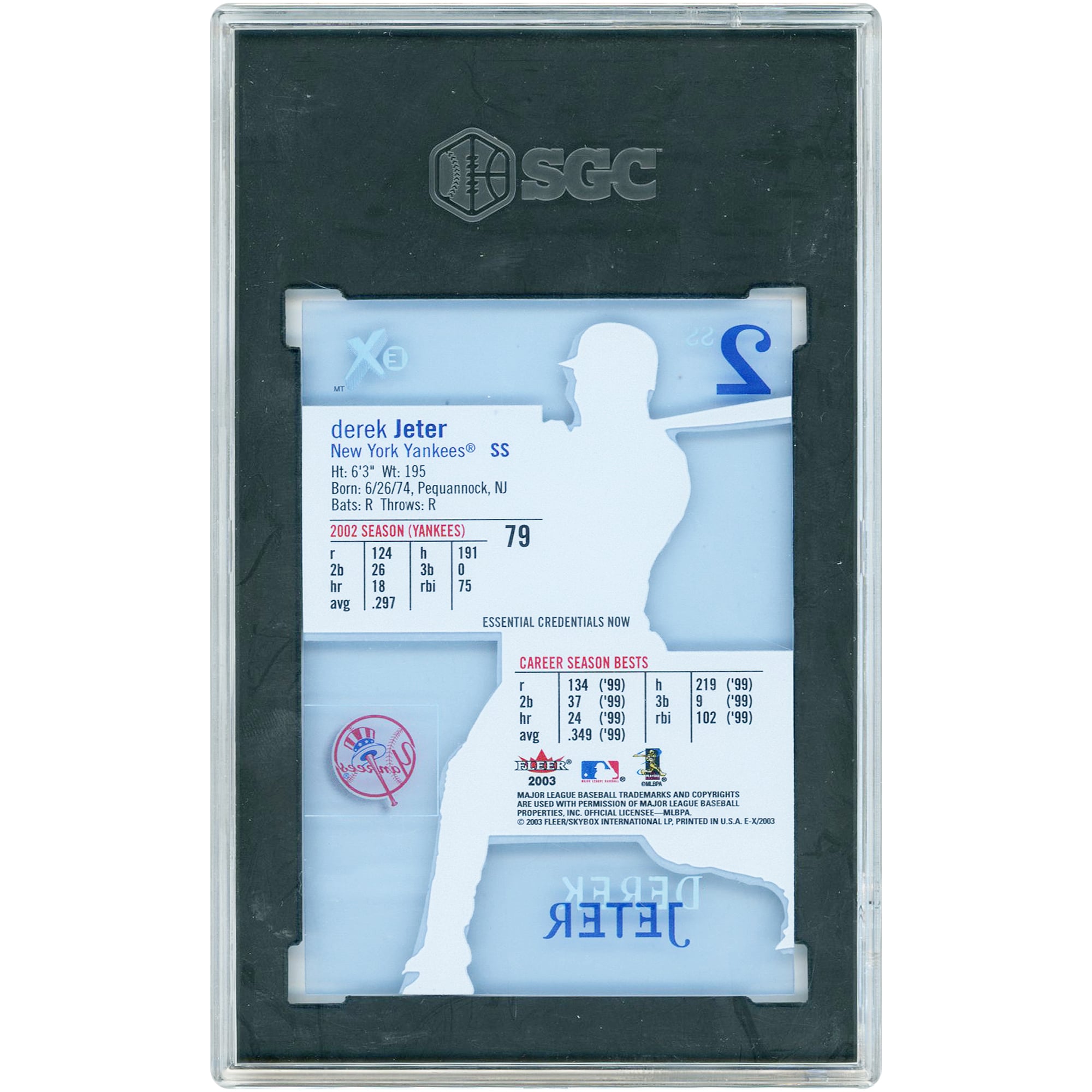 Carte Derek Jeter New York Yankees 2003 Fleer E-X Essential Credentials n° 79, n° 7/79, authentifiée par SGC (5 cartes).