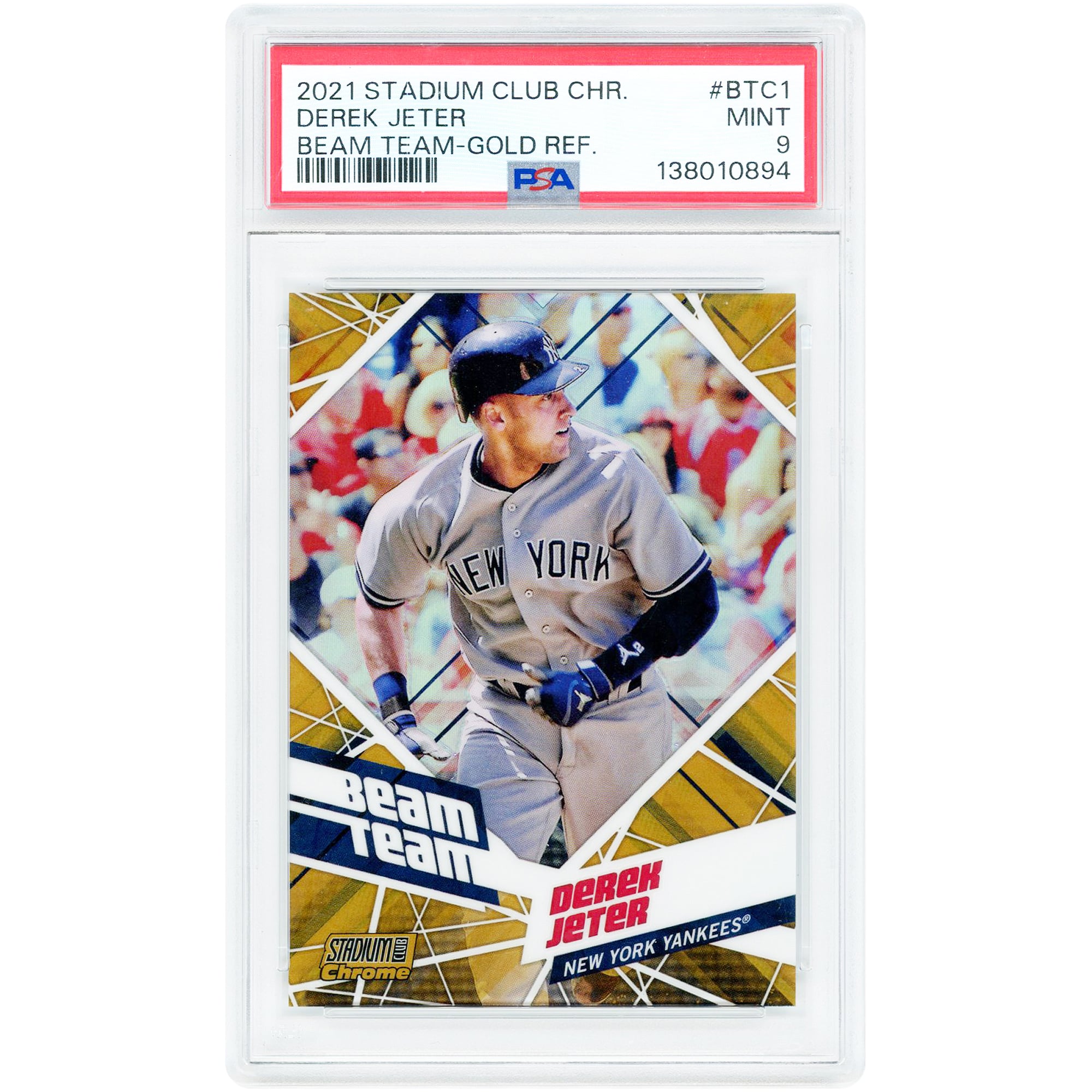 Derek Jeter New York Yankees 2021 Topps Stadium Club Chrome Beam Team Gold Refractor #BTC-1 #19/50 PSA Authenticated 9 Card