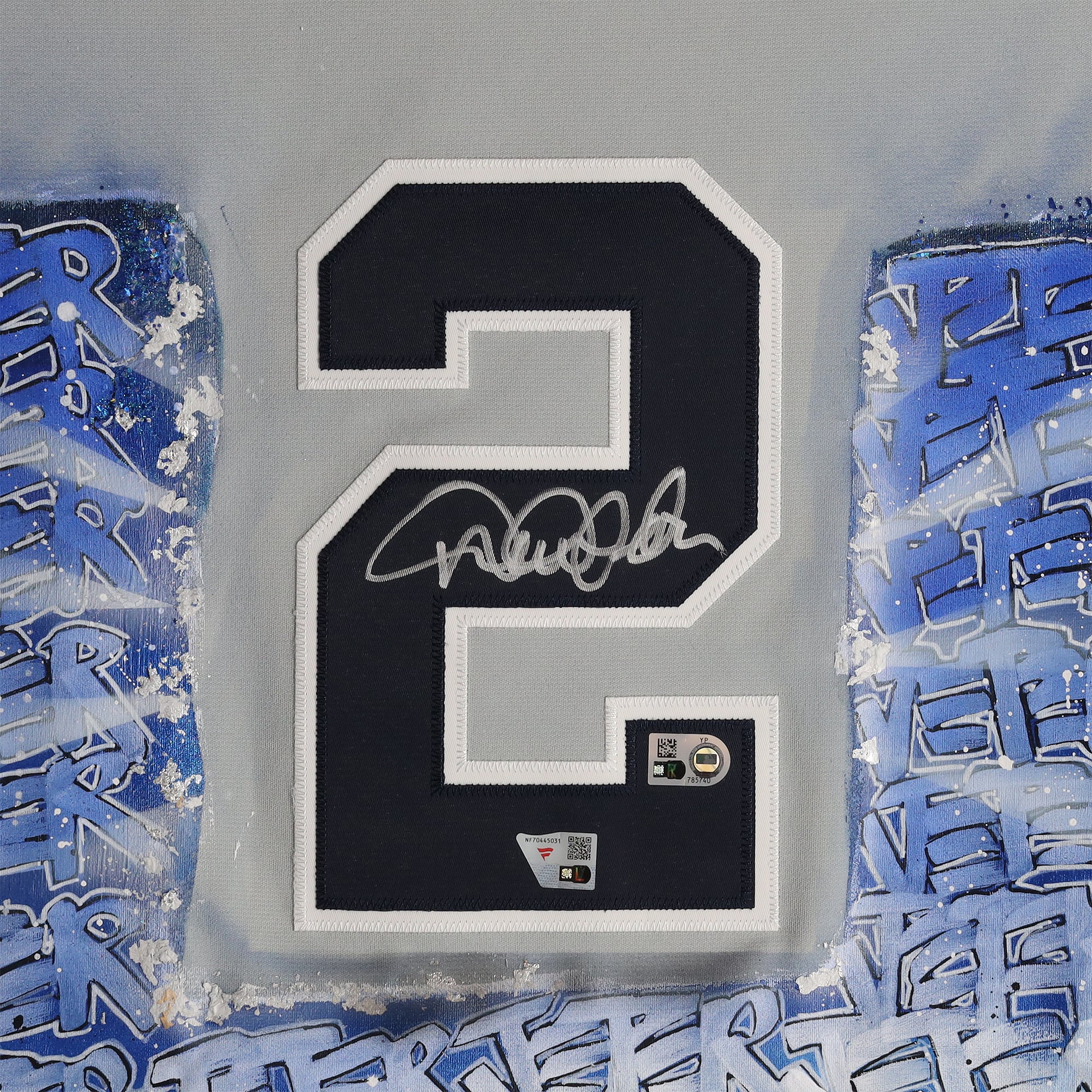 Maillot authentique gris Mitchell & Ness 1998, autographié par Derek Jeter (New York Yankees) - Illustration de Lady Jday - Édition limitée n° 1/1 - NF70445031