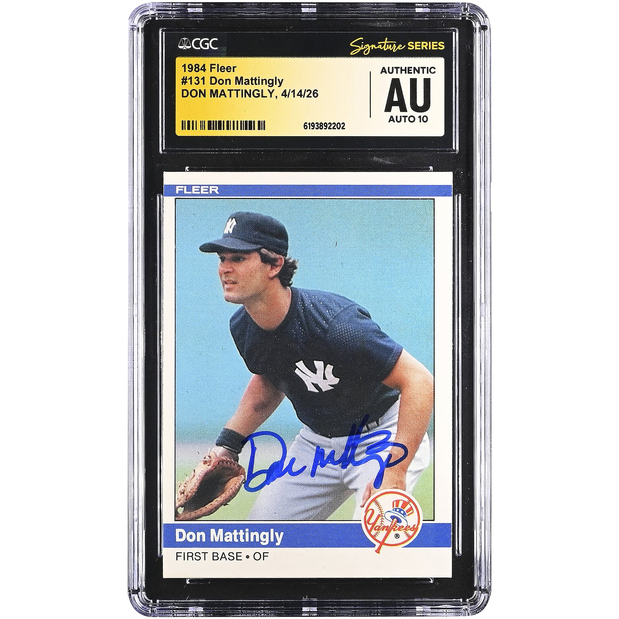 Don Mattingly New York Yankees Autographed 1984 Fleer #131 CGC Fanatics Witnessed Authenticated AUTO 10 Rookie Card