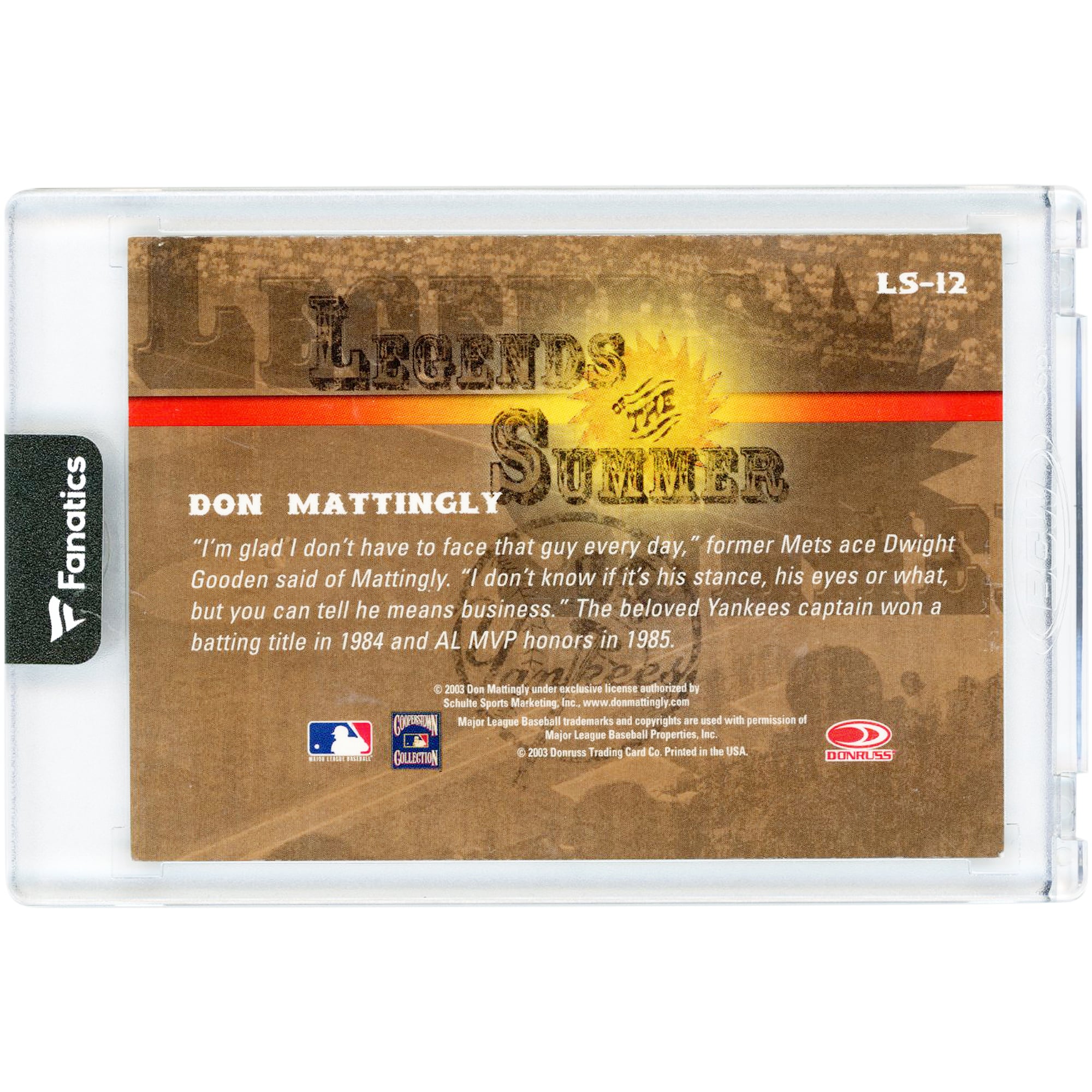 Don Mattingly New York Yankees Autographed 2003 Donruss Signature Series Legends Of The Summer #LS-12 Card