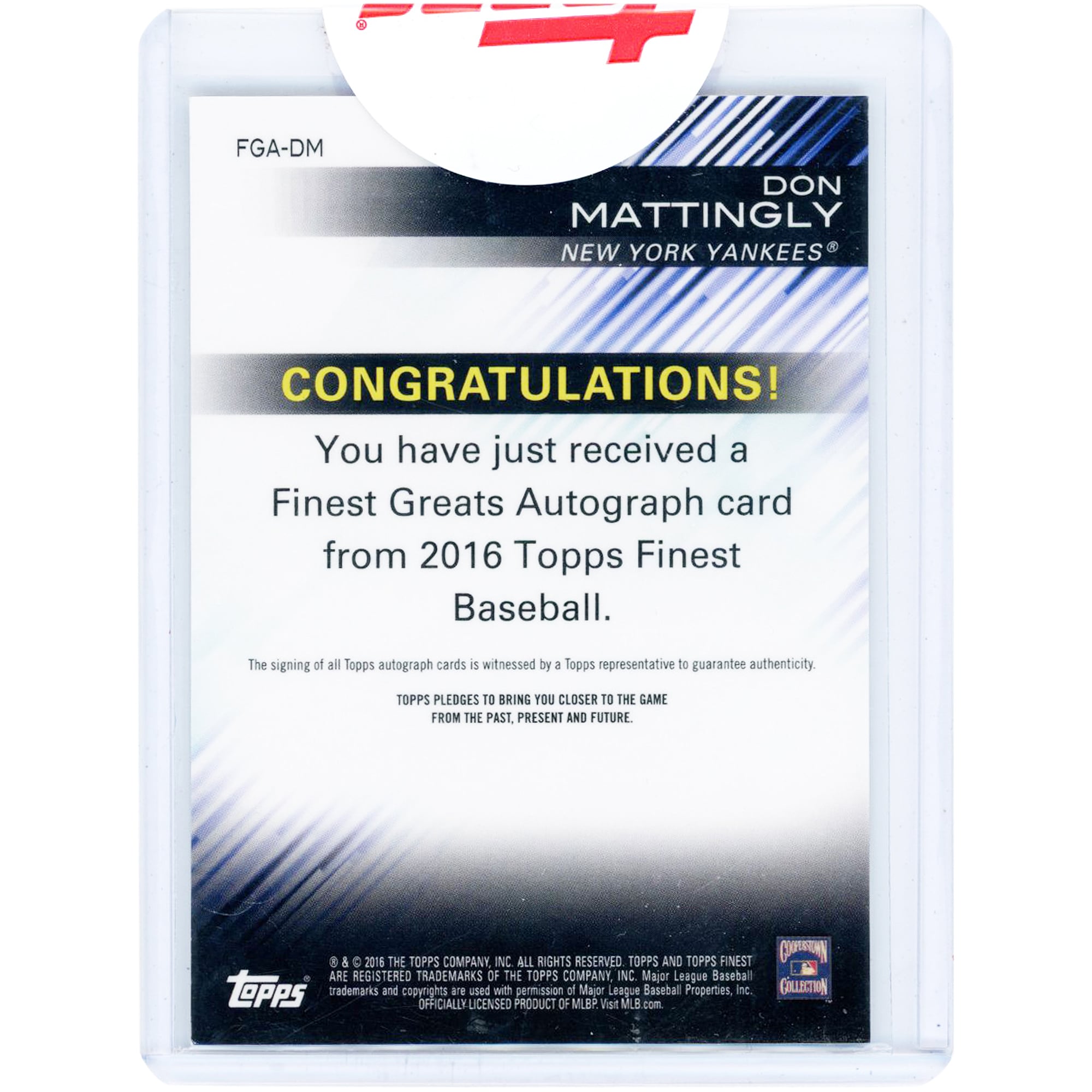 Don Mattingly New York Yankees Autographed 2016 Topps Finest Gold Finest Greats #FGA-DM #4/50 Card