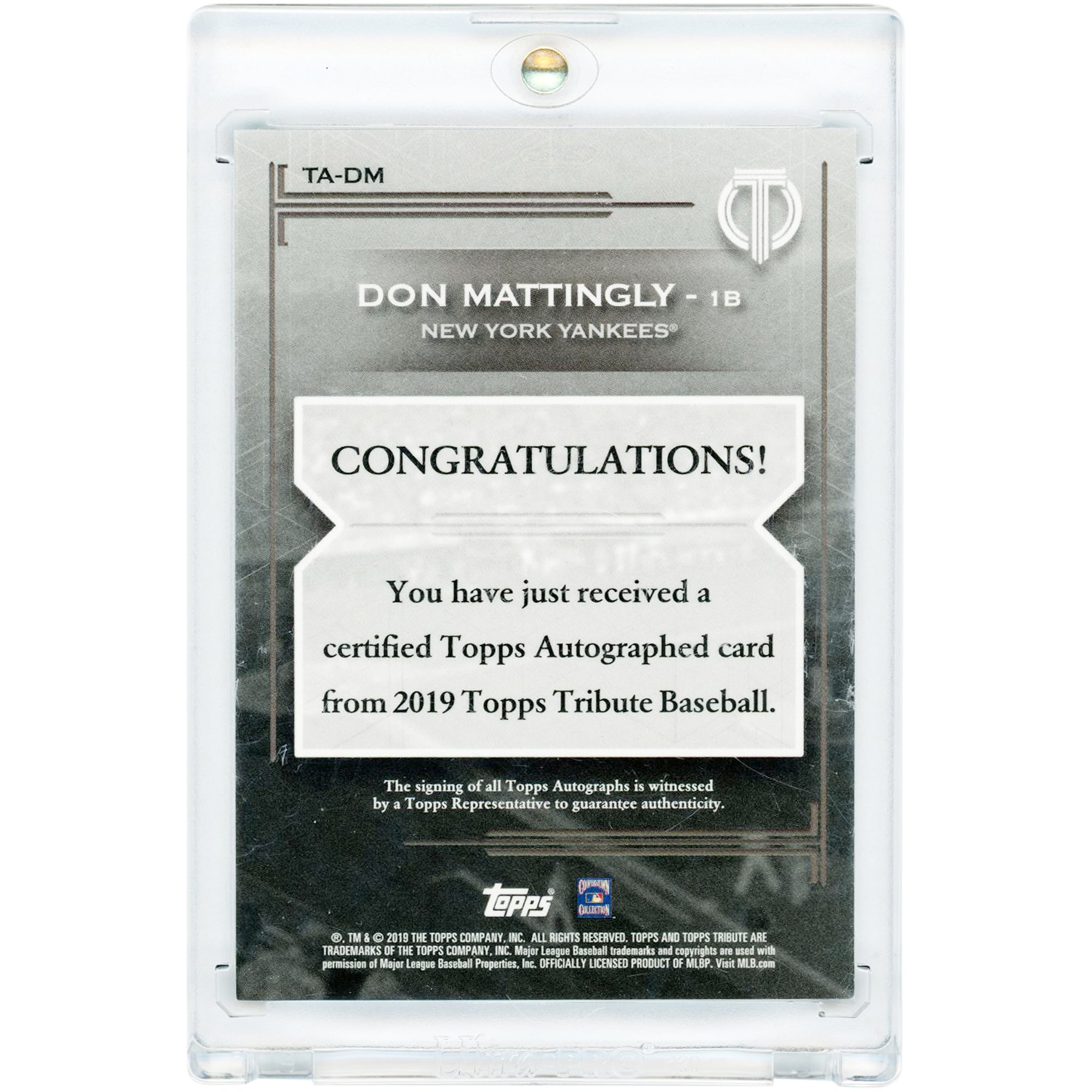 Don Mattingly New York Yankees Autographed 2019 Topps Tribute #TA-DM #136/170 Card