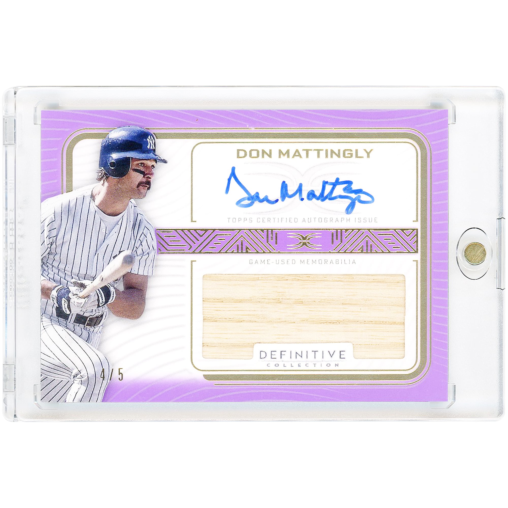 Carte autographiée de Don Mattingly (New York Yankees), collection Topps Definitive 2023, relique de batte utilisée en match, violette #DARC-DM1 #4/5