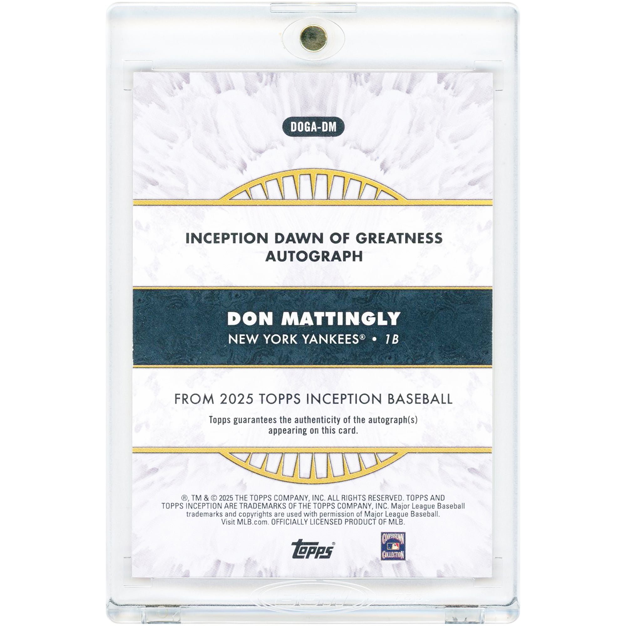 Carte autographiée de Don Mattingly (New York Yankees) - Collection Topps Inception Dawn Of Greatness 2025 #DOGA-DM #10/99