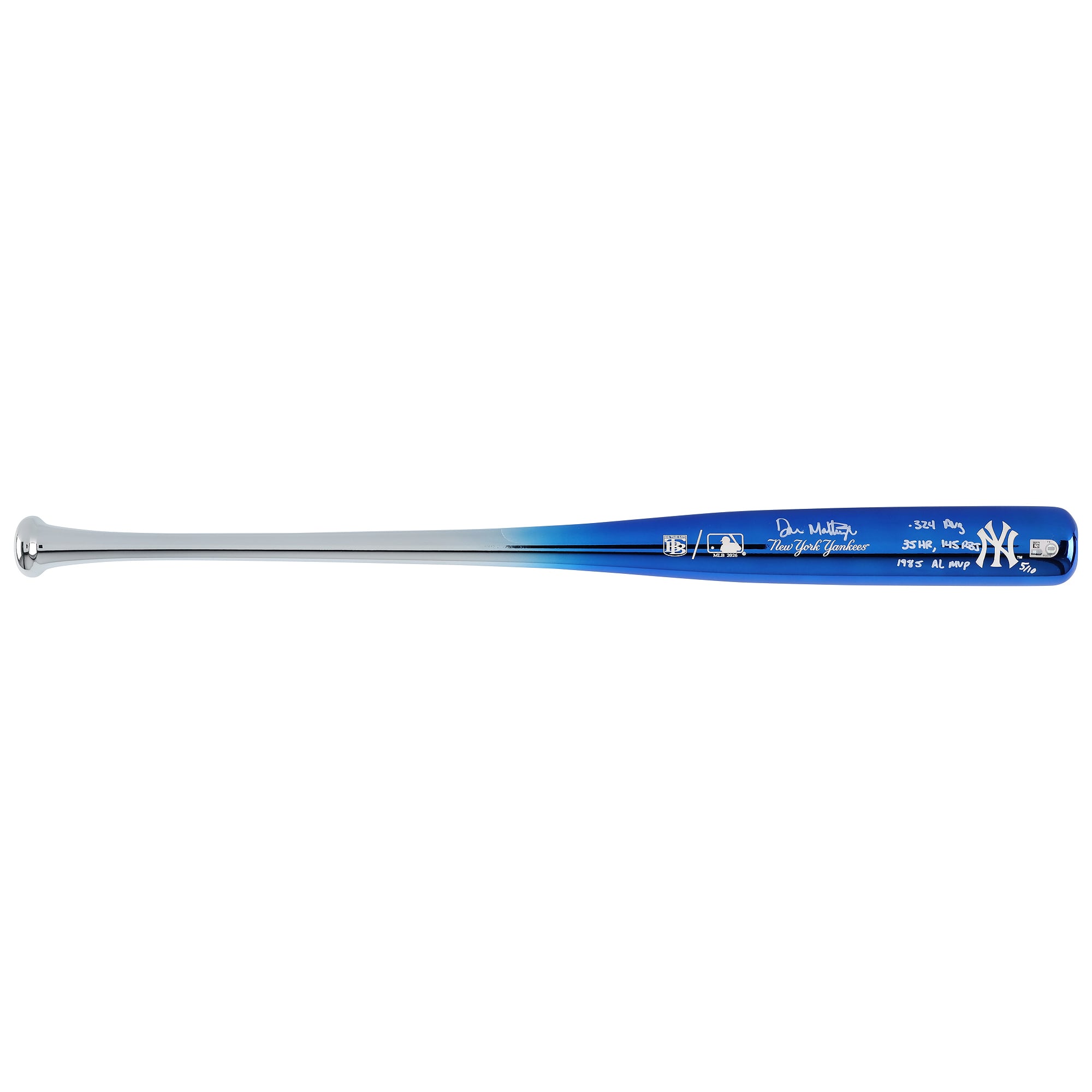 Bâton chromé Big Time Bats autographié par Don Mattingly, des Yankees de New York, avec inscriptions multiples - Édition limitée à 10 exemplaires