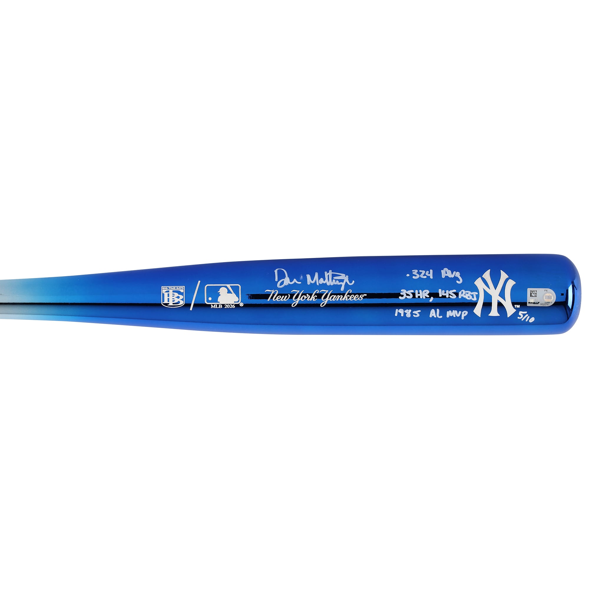 Bâton chromé Big Time Bats autographié par Don Mattingly, des Yankees de New York, avec inscriptions multiples - Édition limitée à 10 exemplaires