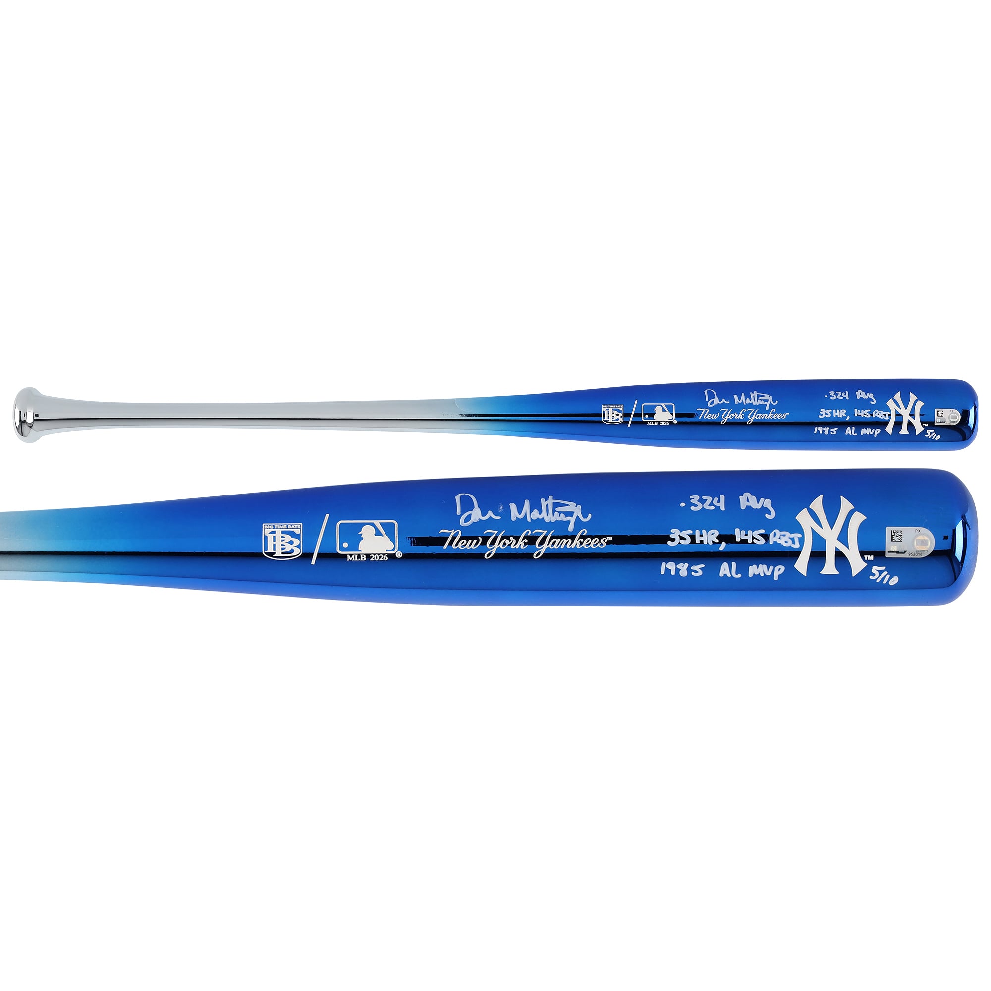 Bâton chromé Big Time Bats autographié par Don Mattingly, des Yankees de New York, avec inscriptions multiples - Édition limitée à 10 exemplaires