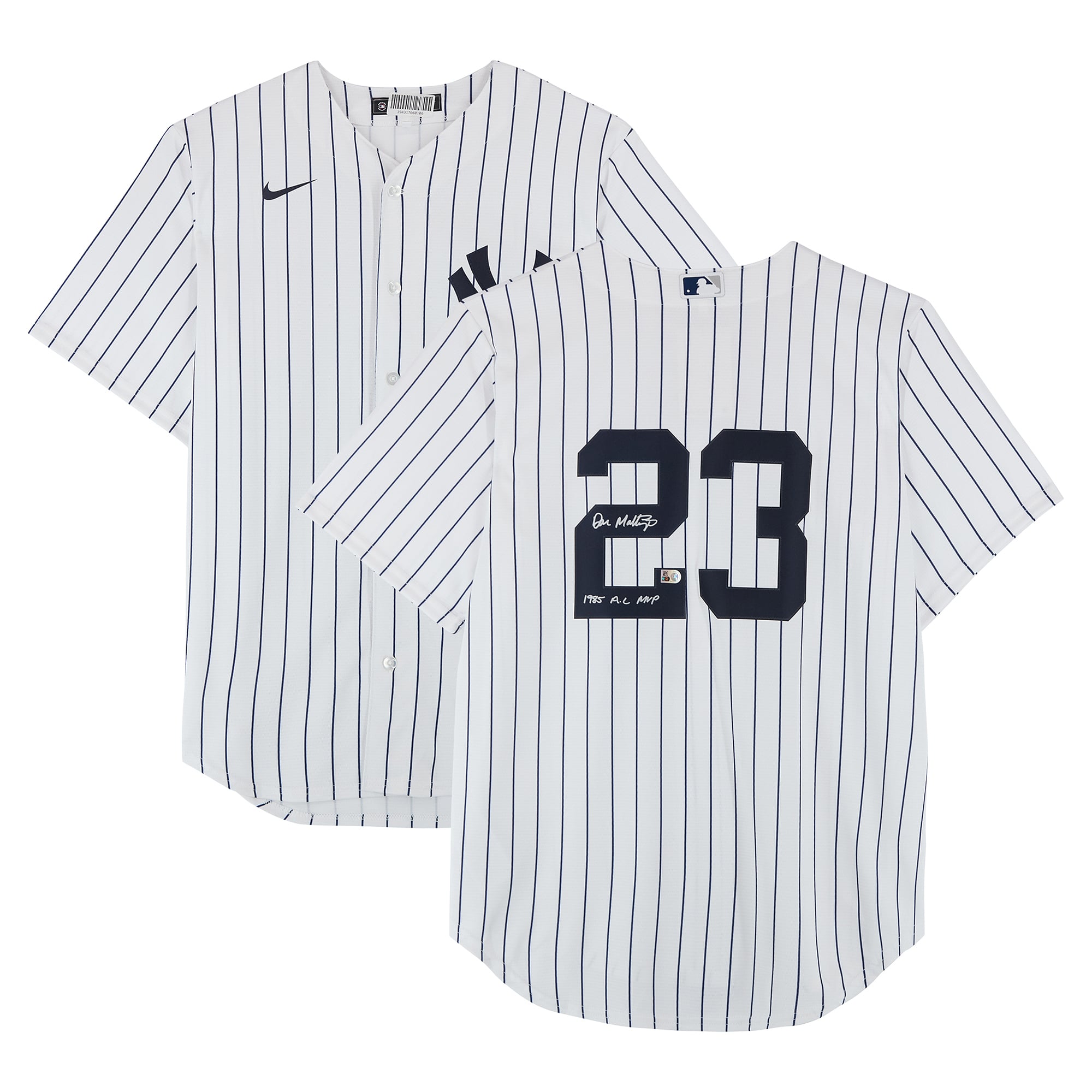 Don Mattingly New York Yankees Autographed White Nike Replica Jersey with "1985 AL MVP" Inscription