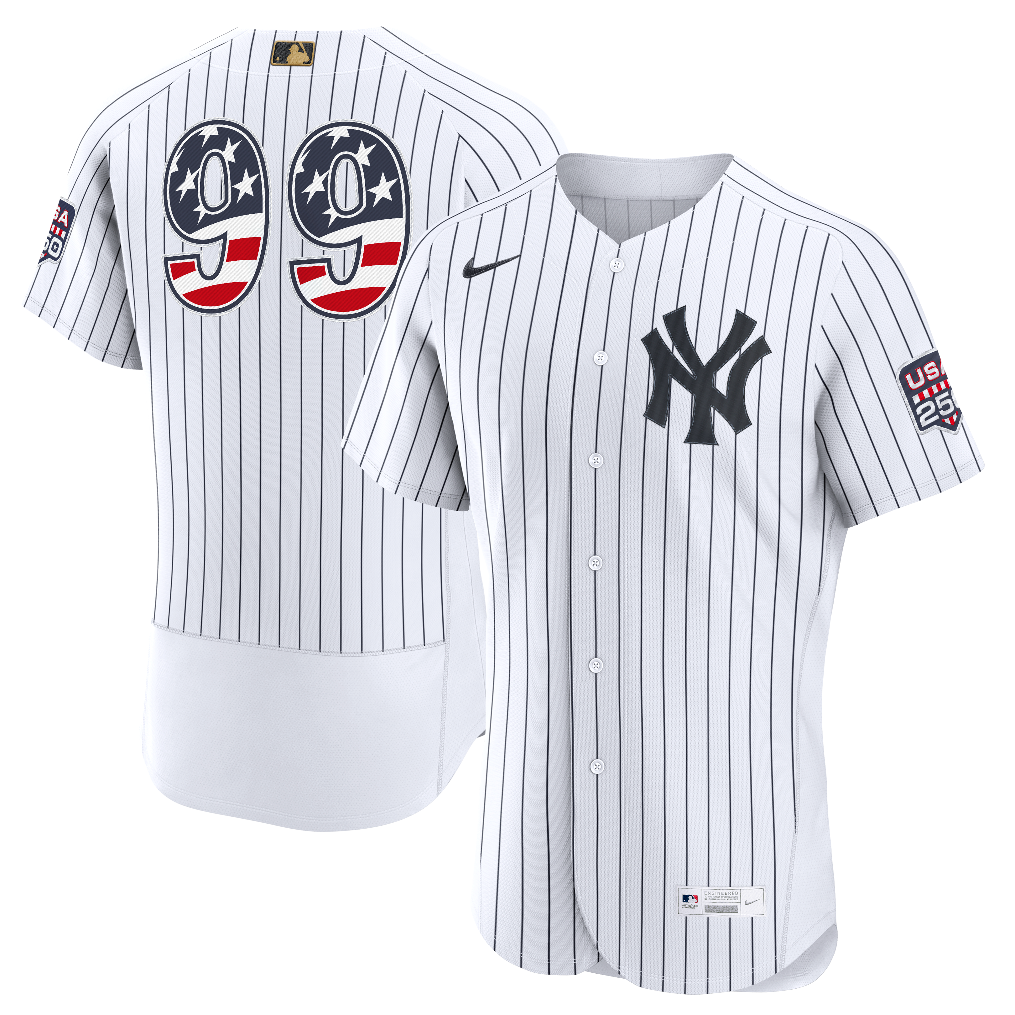 Maillot authentique Nike blanc USA 250 des Yankees de New York pour homme, édition spéciale 4 juillet