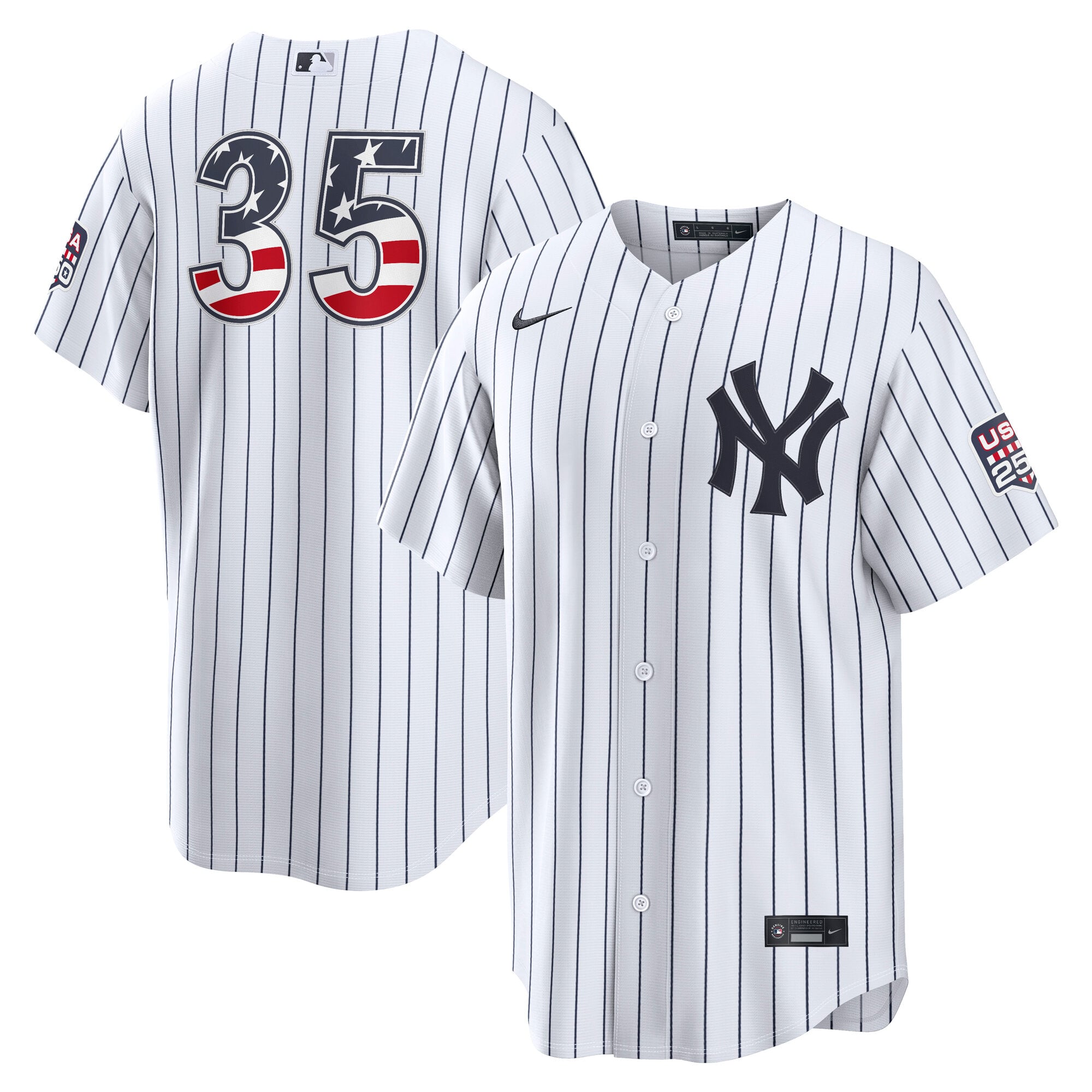 Maillot Nike blanc USA 250 Stadium pour homme, New York Yankees, Cody Bellinger, édition spéciale 4 juillet