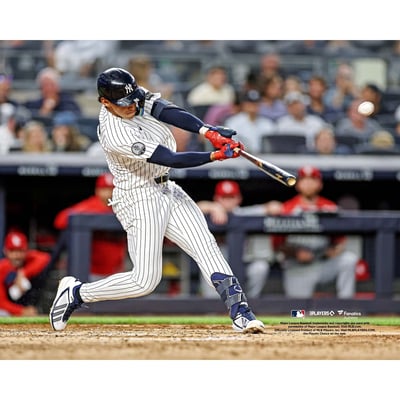 George Lombard Jr. New York Yankees Unsigned Fanatics Authentic MLB Debut Home Run Swing Photograph