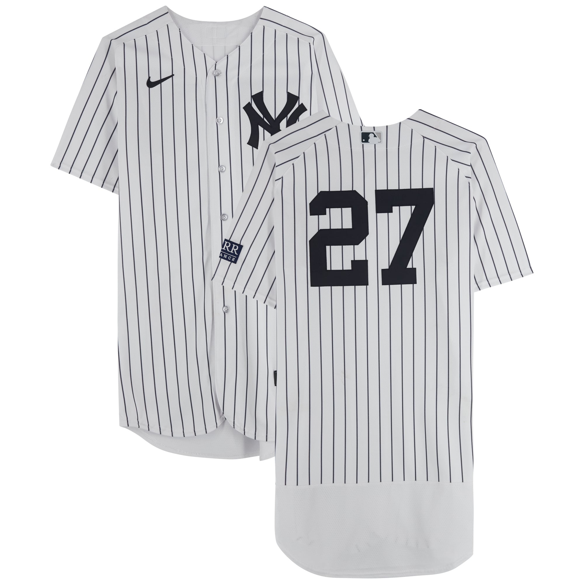 Giancarlo Stanton New York Yankees Game-Used #27 White Pinstripe Jersey  Milwaukee Brewers on September 10, 2023 1-3, HR, RBI, R