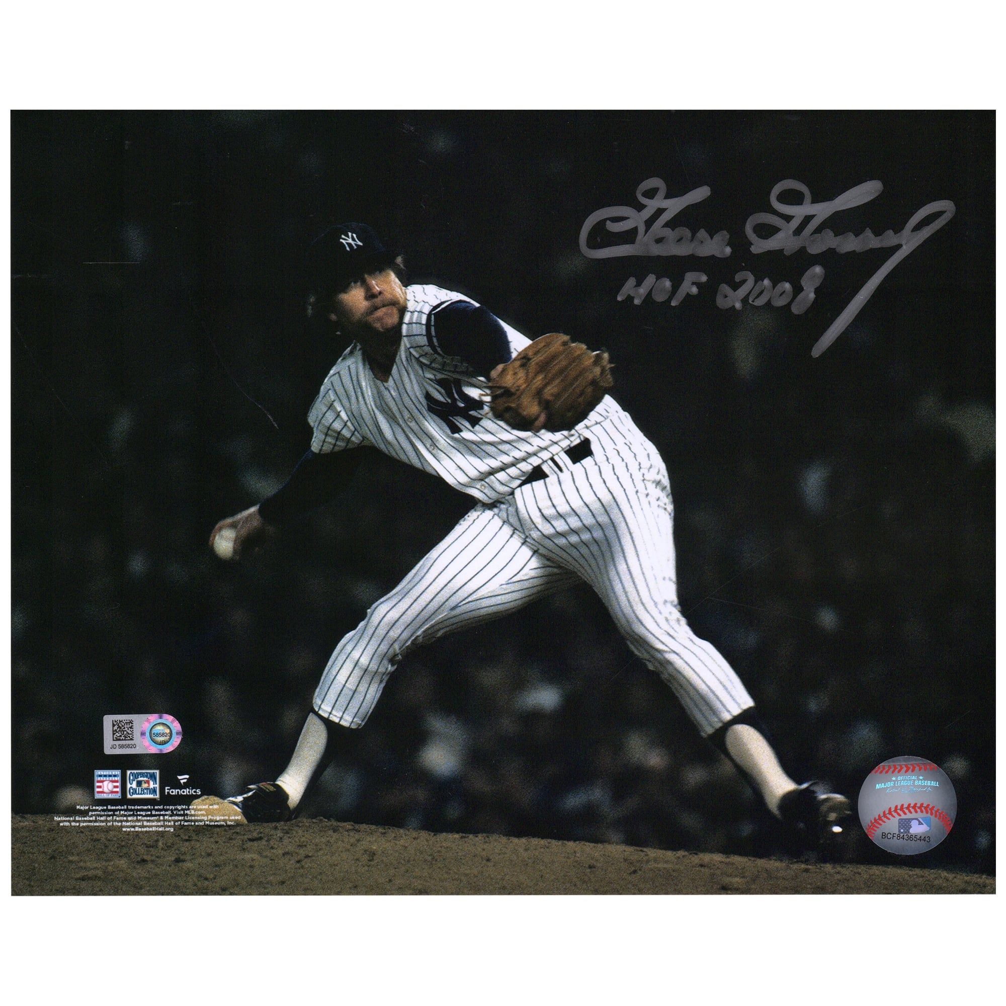 Photo de lanceur autographiée de Goose Gossage (New York Yankees), format 20 x 25 cm, avec inscription « Temple de la renommée 2008 ».