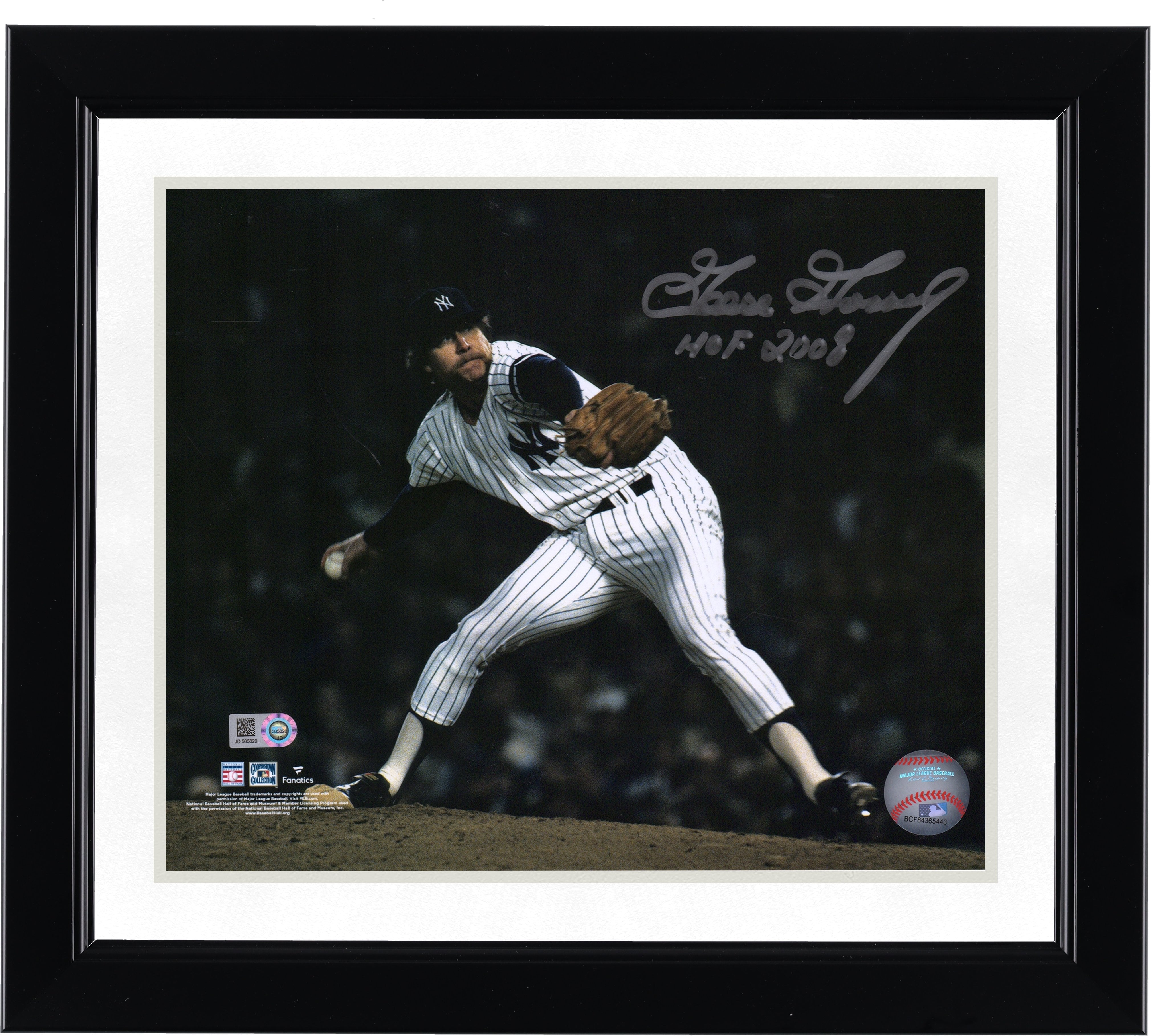 Photo de lanceur autographiée de Goose Gossage (New York Yankees), format 20 x 25 cm, avec inscription « Temple de la renommée 2008 ».