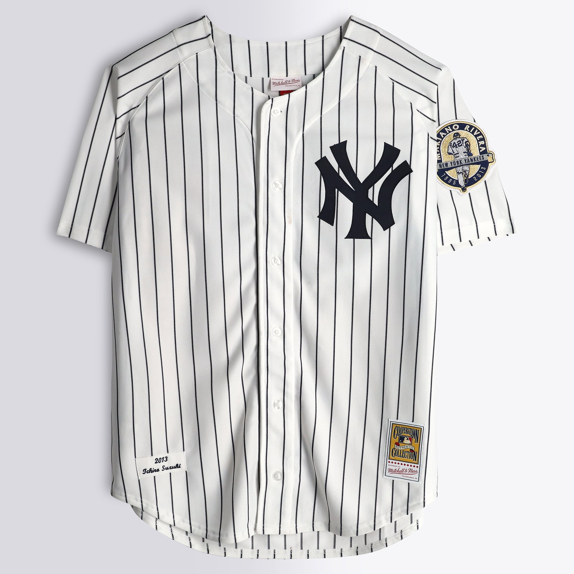 Ichiro Suzuki New York Yankees Autographed White Mitchell & Ness Batting Authentic Jersey - Art by JPO - Limited Edition #1/1 - NF70444604
