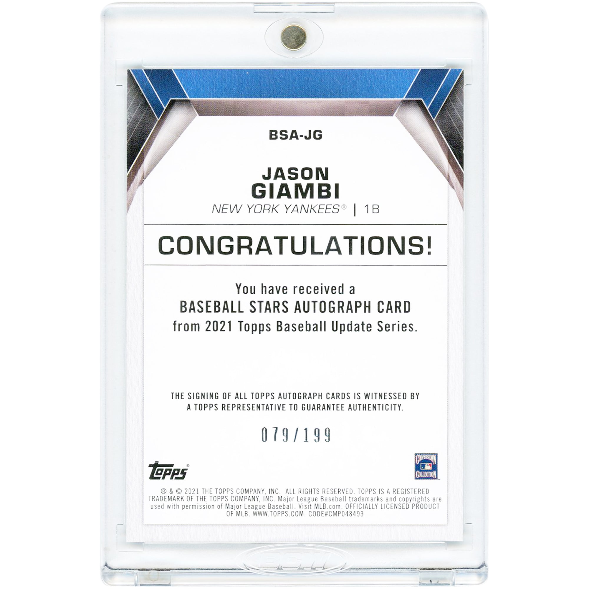 Jason Giambi New York Yankees Autographed 2021 Topps Update Series Baseball Stars Black #BSA-JG #79/199 Card