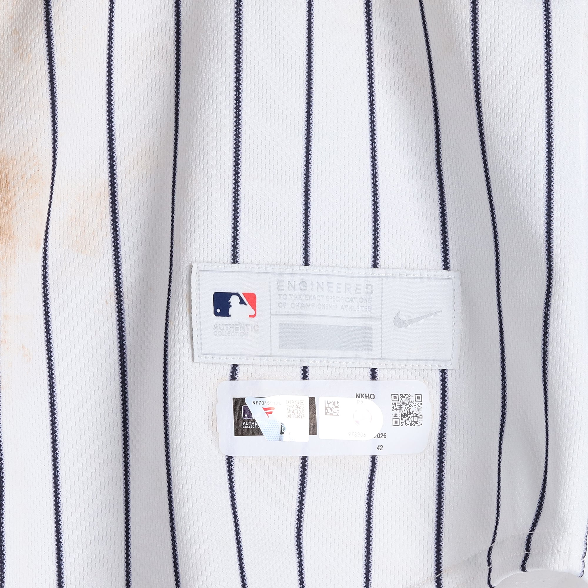 Jasson Domínguez New York Yankees Game-Used #24 White Nike Pinstripe Jersey vs. Cincinnati Reds on June 21, 2026